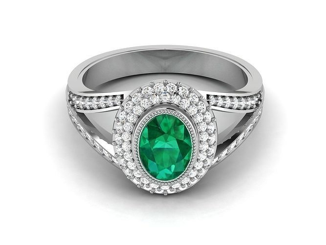 Solitaire Women Oval Stone Ring 3dm stl Render Detail 3D print model
