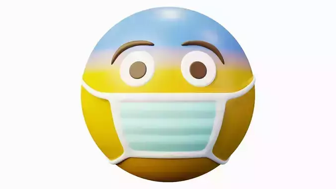Wearing mask yellow ball Emoticon Emoji or Smiley 3D model