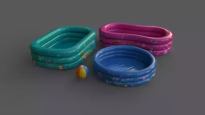 PBR Beach Ball and Inflatable Swimming Pool Low-poly 3D model