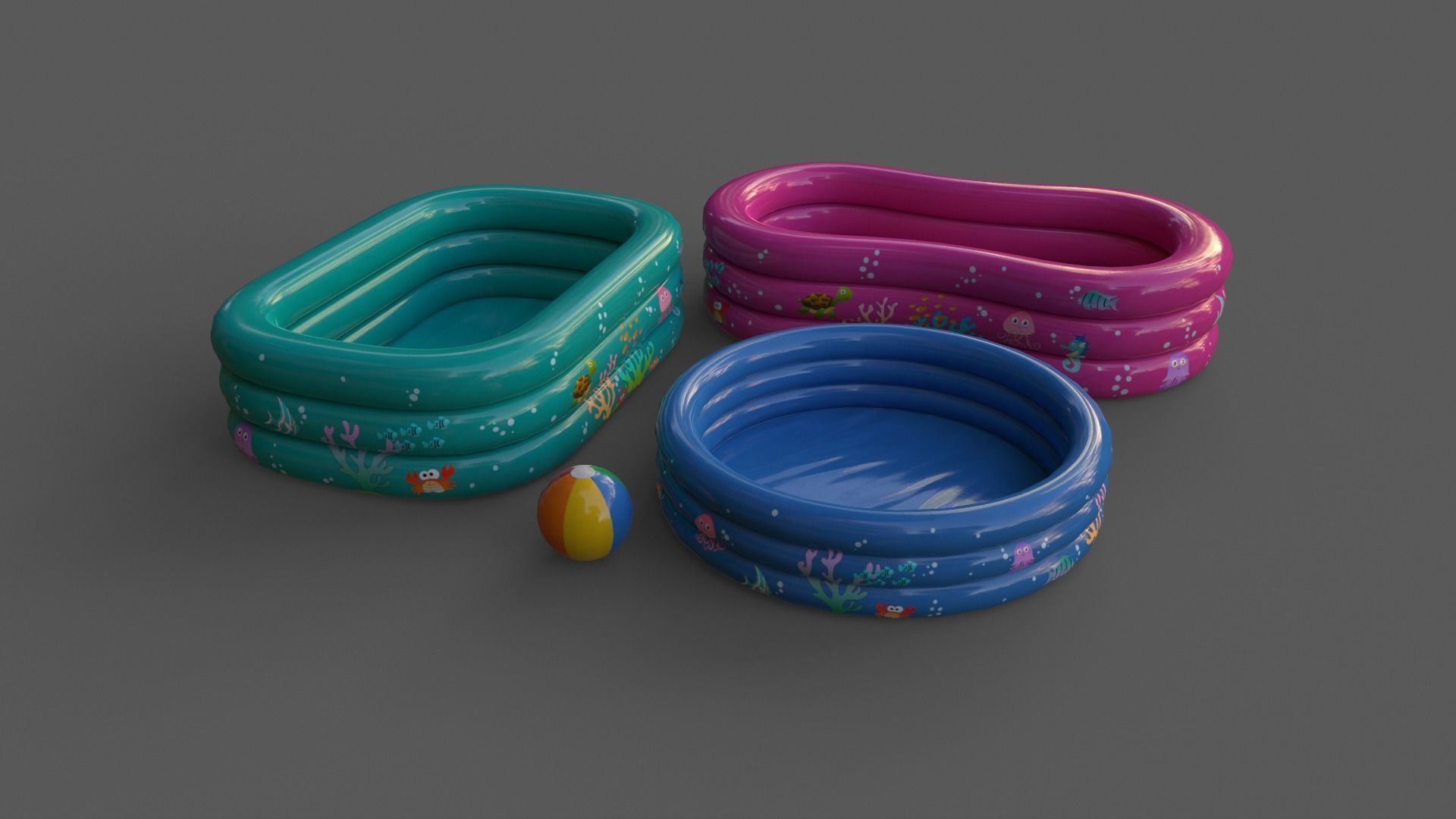 PBR Beach Ball and Inflatable Swimming Pool Low-poly 3D model_0