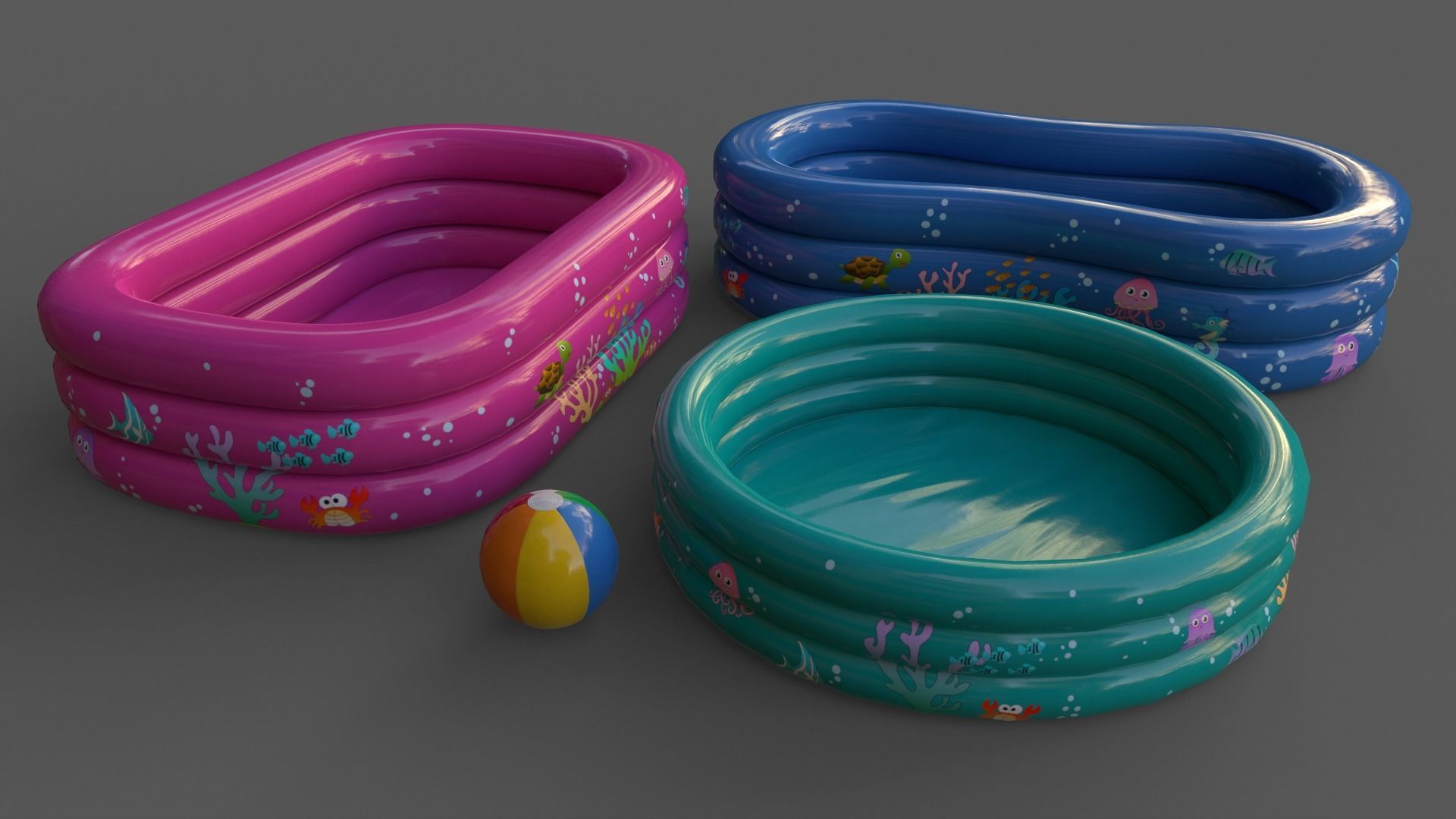 PBR Beach Ball and Inflatable Swimming Pool Low-poly 3D model_5