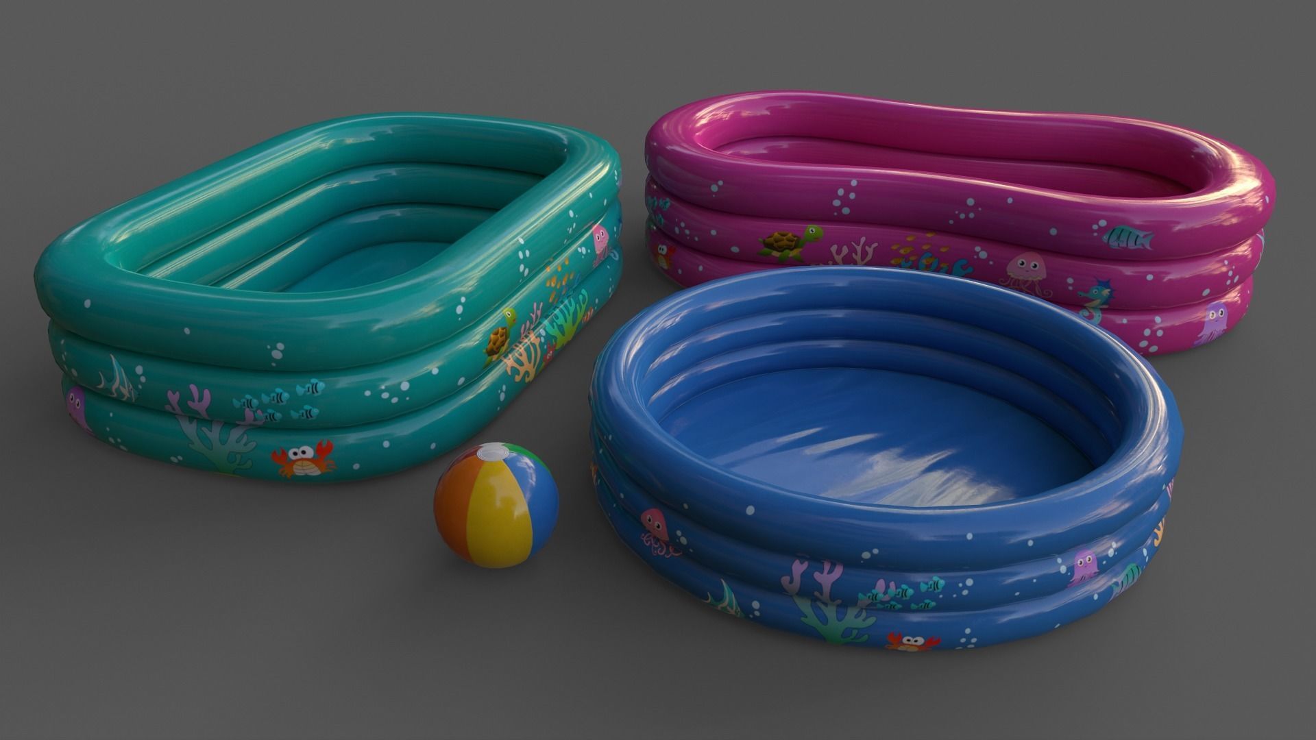 PBR Beach Ball and Inflatable Swimming Pool Low-poly 3D model_3