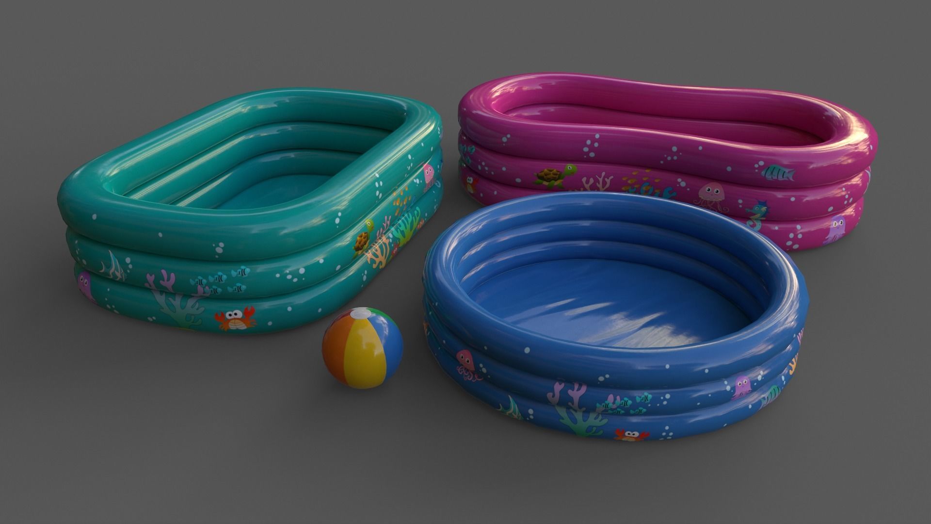 PBR Beach Ball and Inflatable Swimming Pool Low-poly 3D model_2