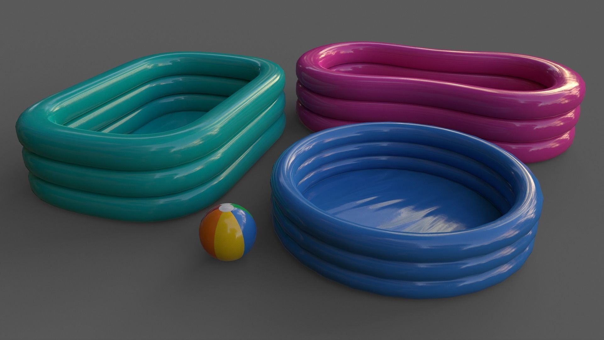 PBR Beach Ball and Inflatable Swimming Pool Low-poly 3D model_6
