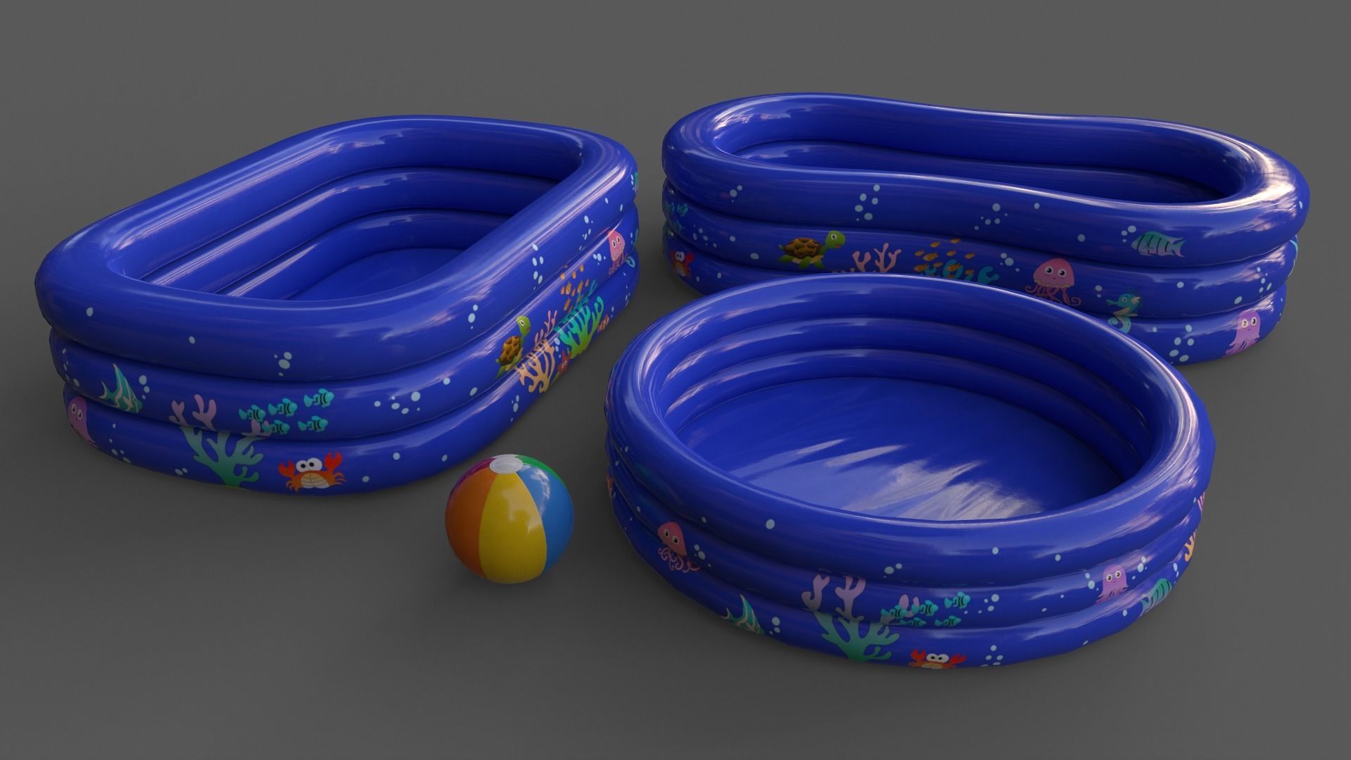 PBR Beach Ball and Inflatable Swimming Pool Low-poly 3D model_9