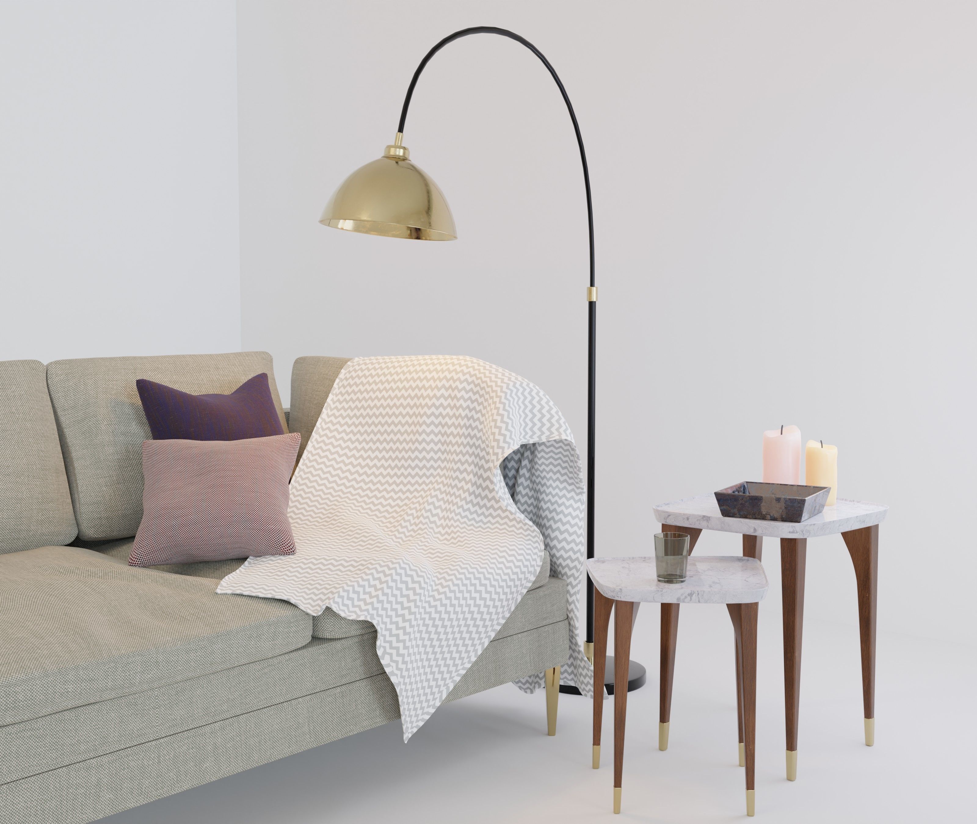 Sofa Set and lamp 3D model_2