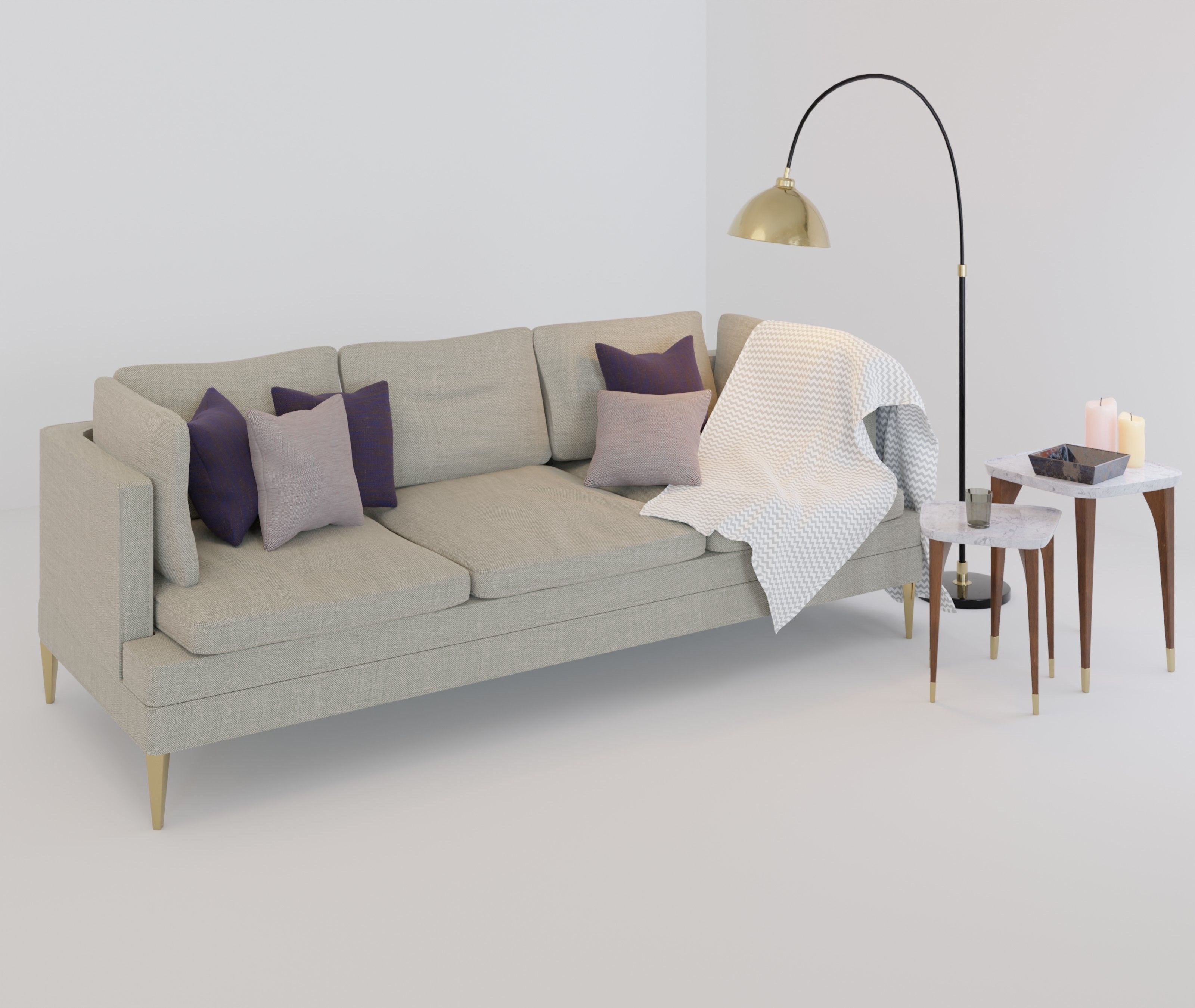 Sofa Set and lamp 3D model_1