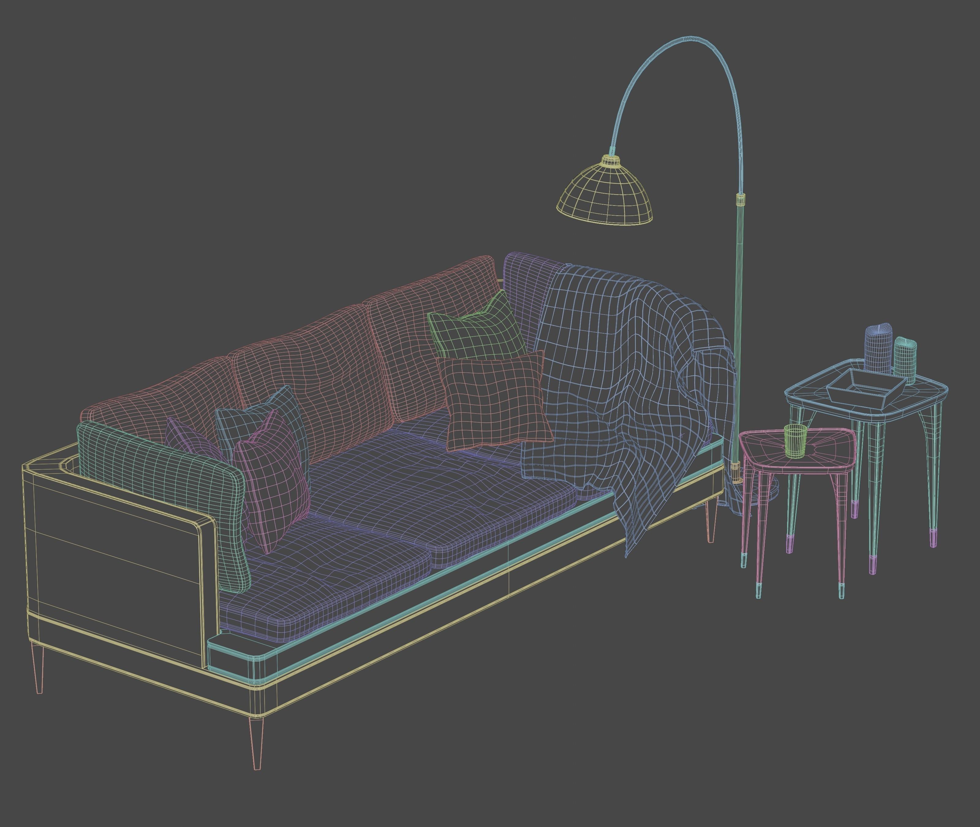 Sofa Set and lamp 3D model_8