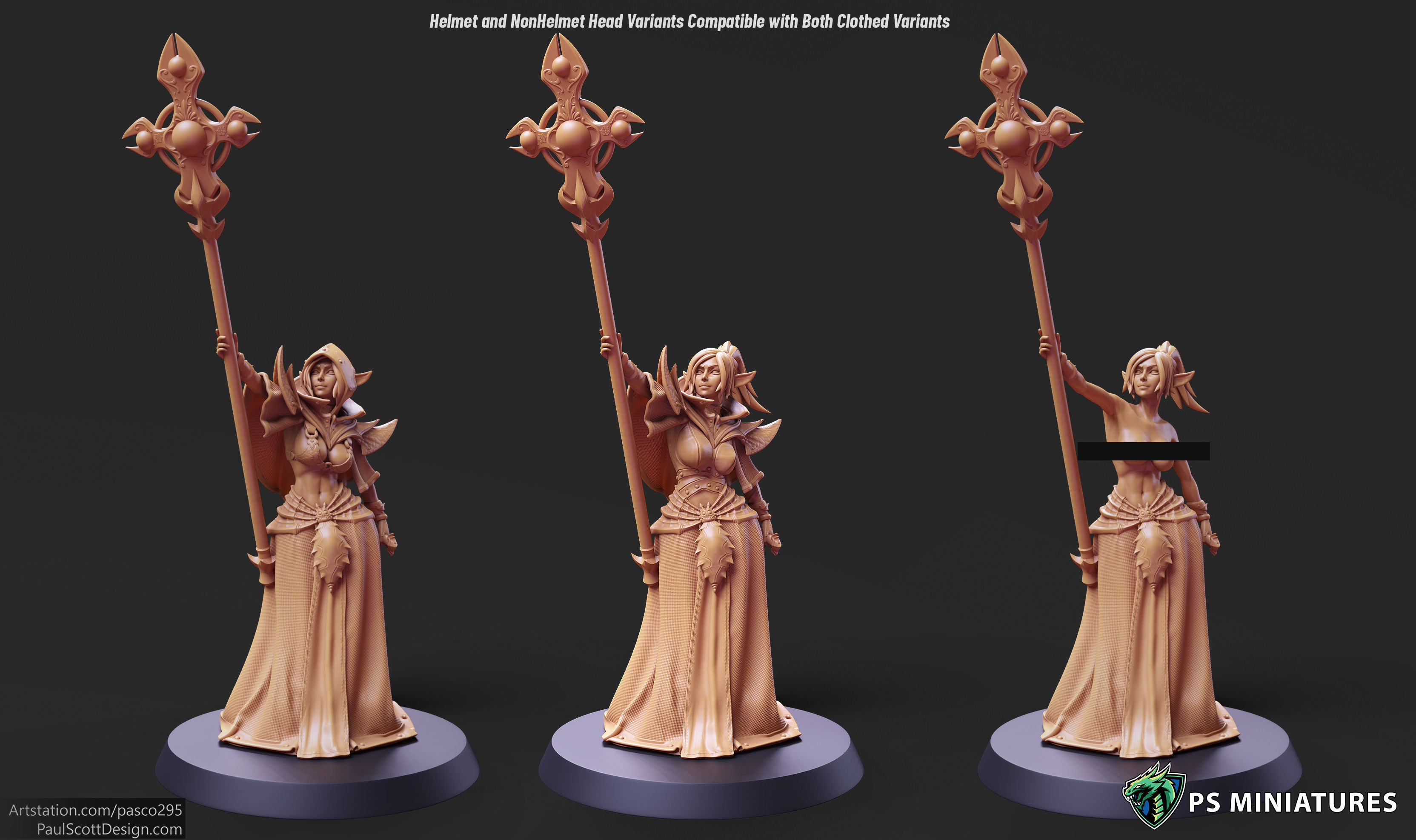 Drow Cleric Pose 3 - 4 Variants and Pinup  3D print model_2
