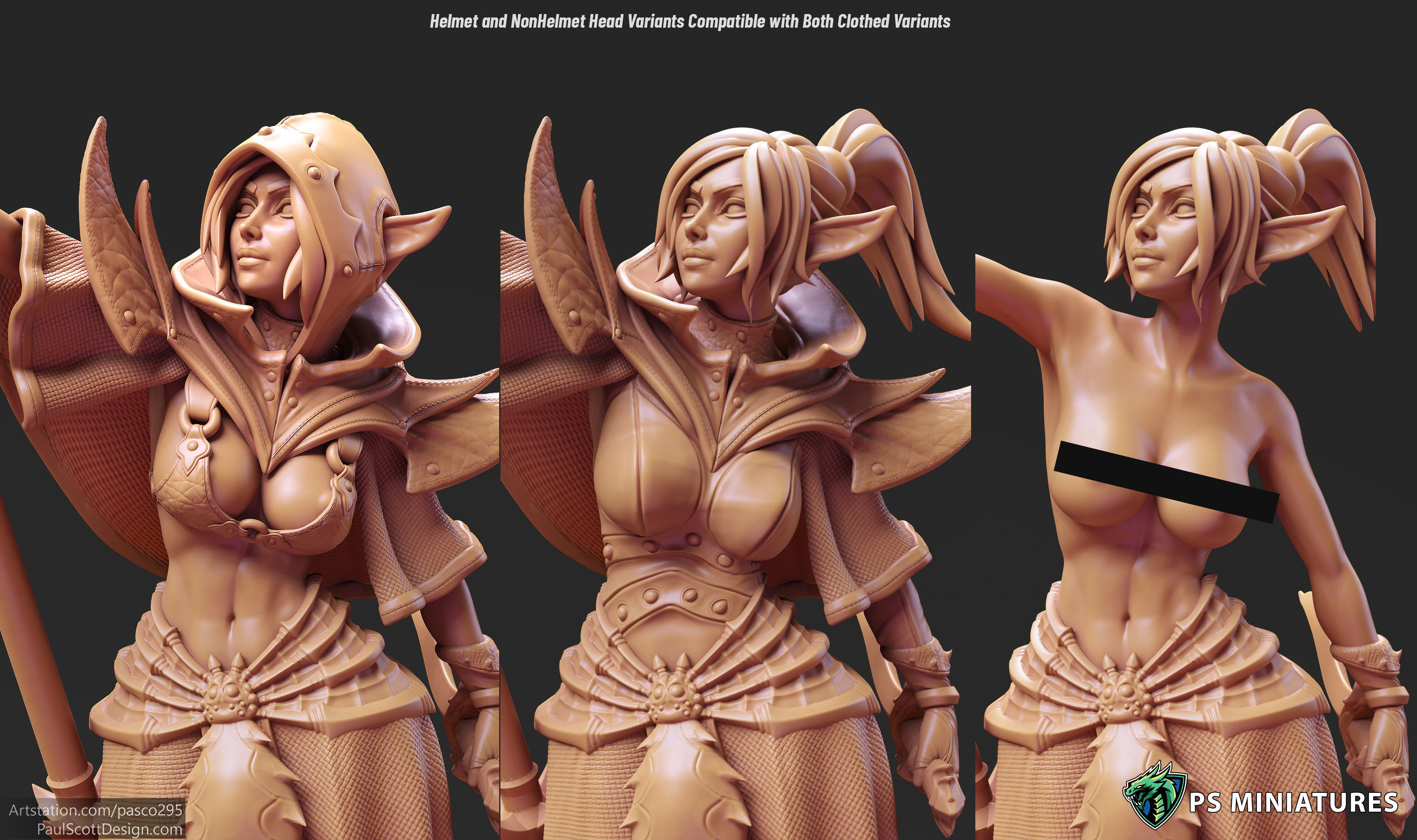 Drow Cleric Pose 3 - 4 Variants and Pinup  3D print model_1