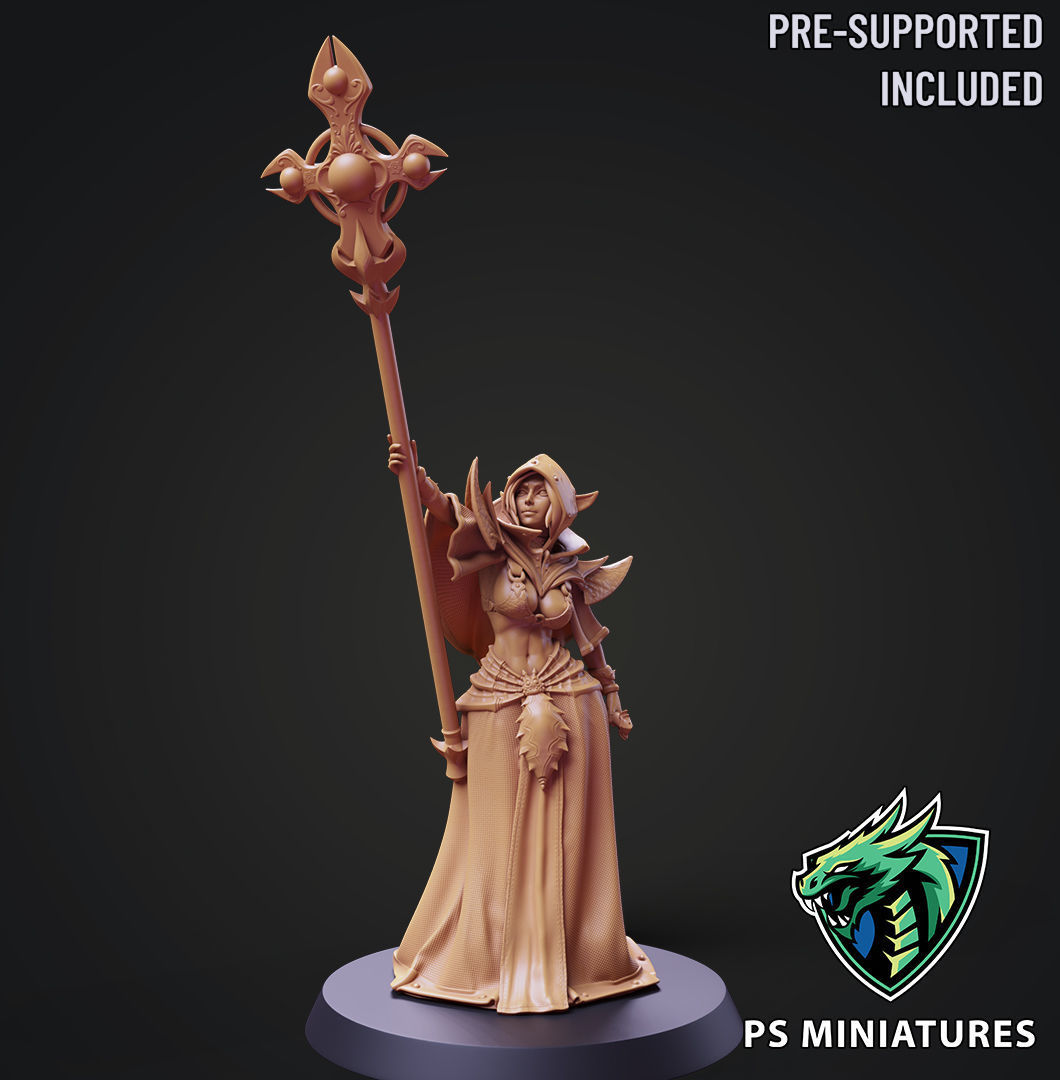 Drow Cleric Pose 3 - 4 Variants and Pinup  3D print model_12