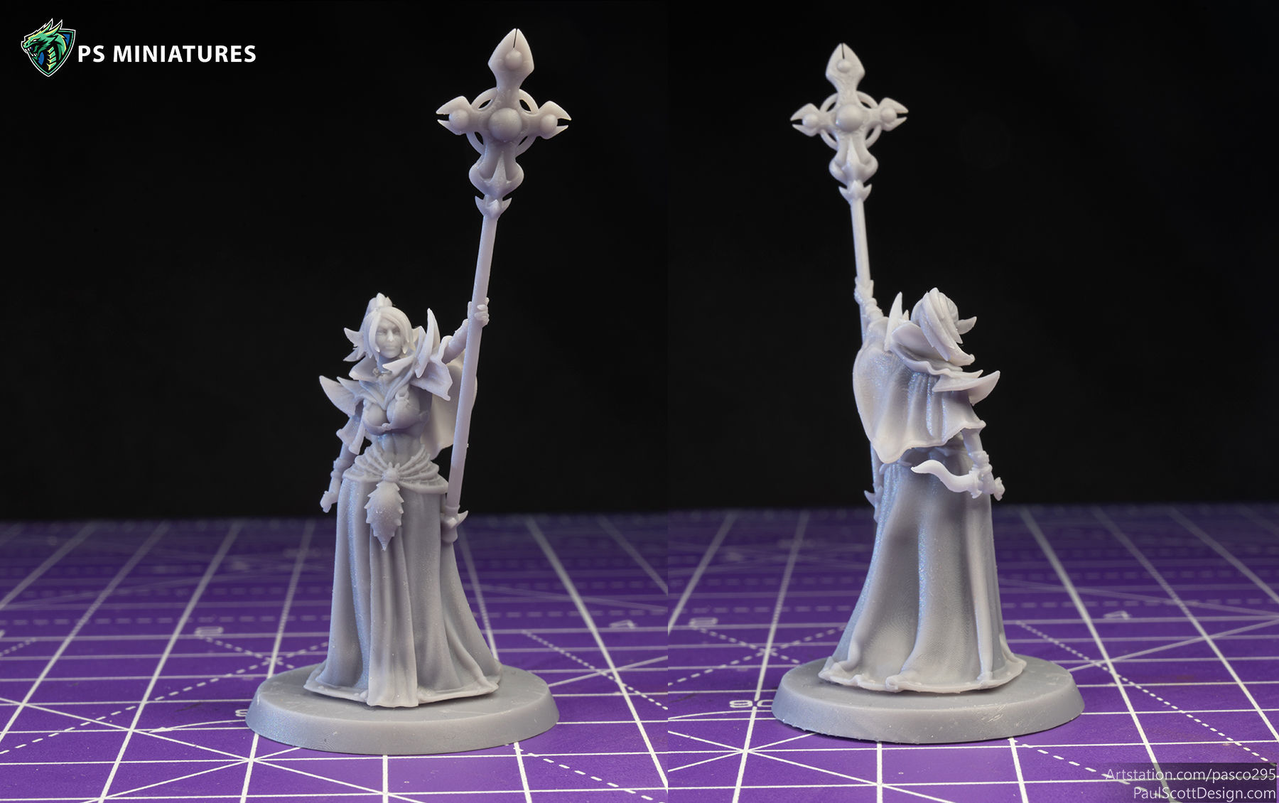 Drow Cleric Pose 3 - 4 Variants and Pinup  3D print model_4