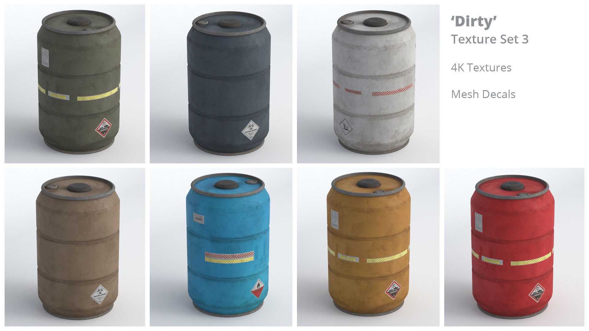 Metal Barrel - High Poly with 35 color and grunge variants 3D model_7