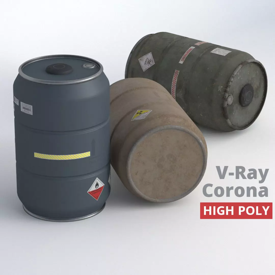 Metal Barrel - High Poly with 35 color and grunge variants 3D model_0