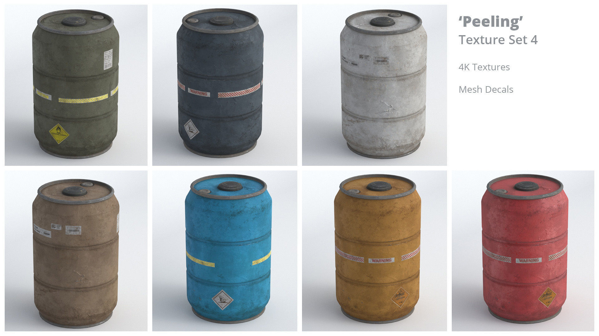 Metal Barrel - High Poly with 35 color and grunge variants 3D model_8
