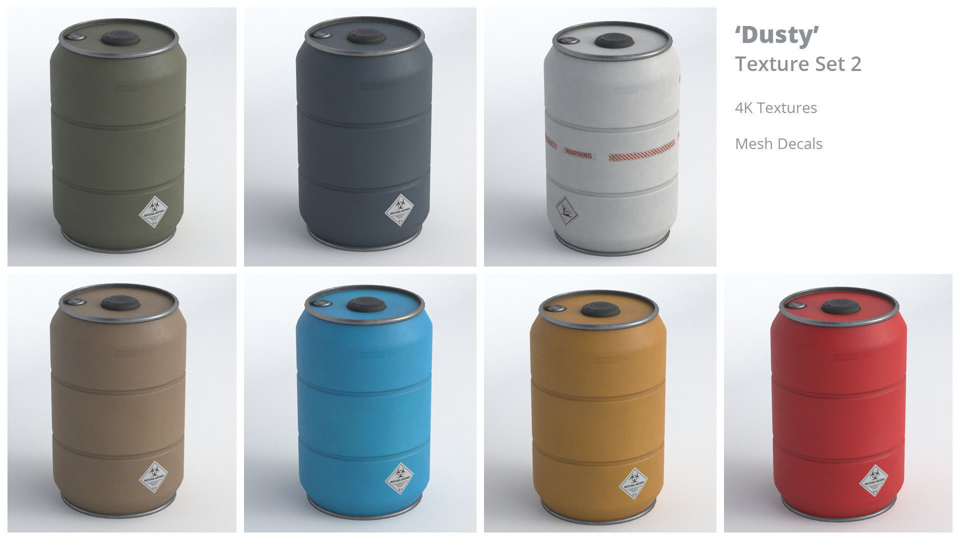 Metal Barrel - High Poly with 35 color and grunge variants 3D model_6