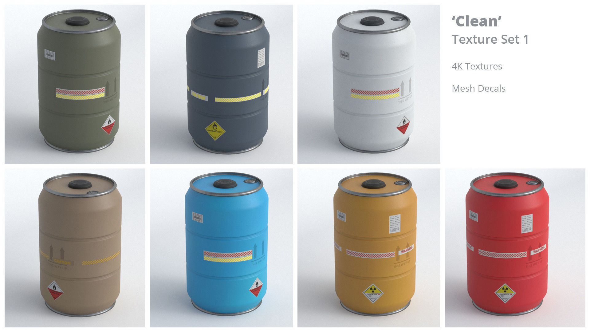 Metal Barrel - High Poly with 35 color and grunge variants 3D model_5