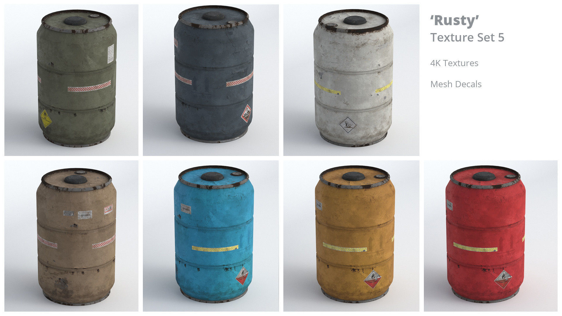 Metal Barrel - High Poly with 35 color and grunge variants 3D model_9