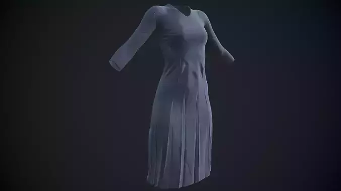 Vintage Midi Dress game model Low-poly 3D model