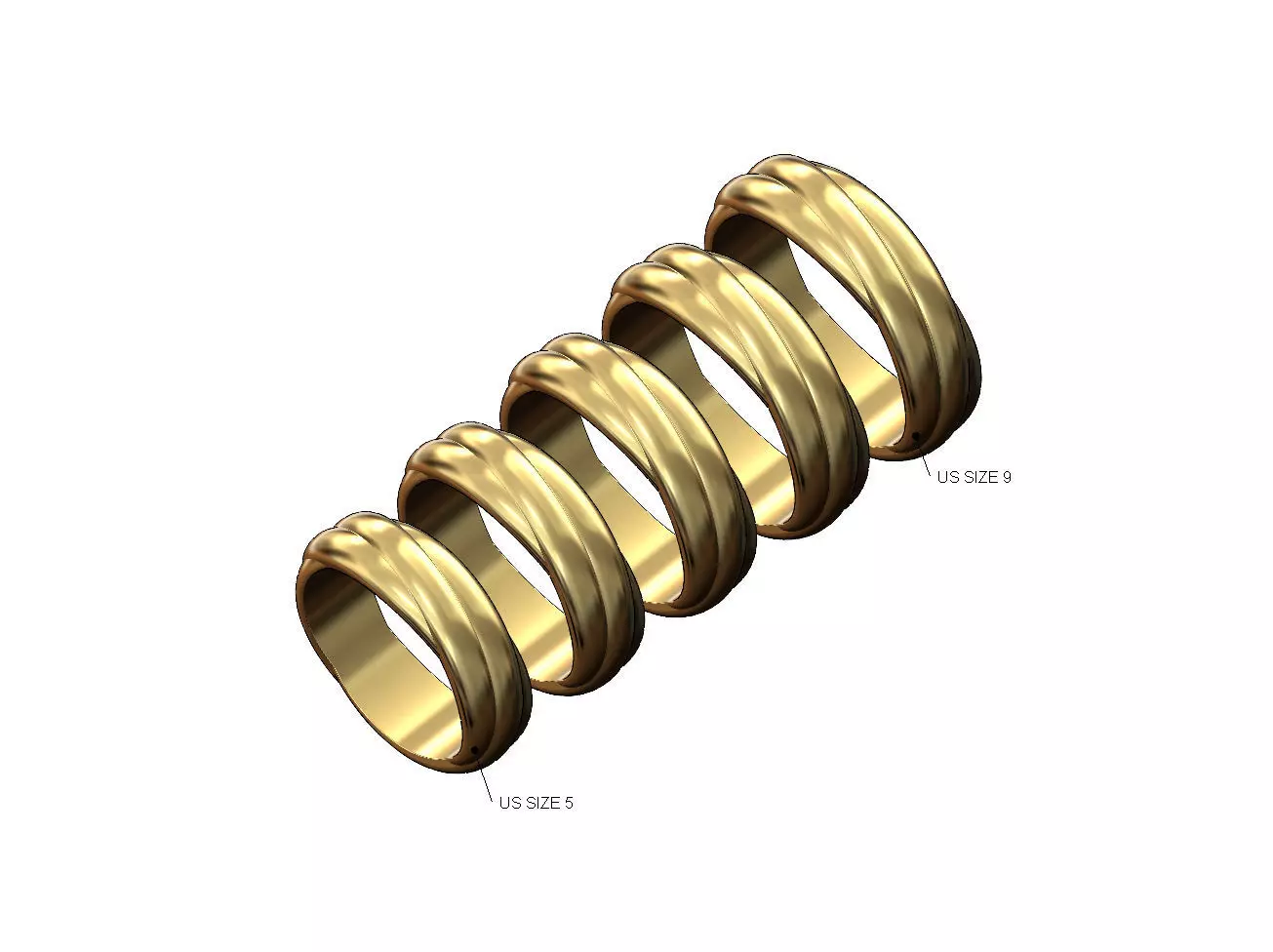Overlapping bands fashion ring US sizes 5to9 3D print model