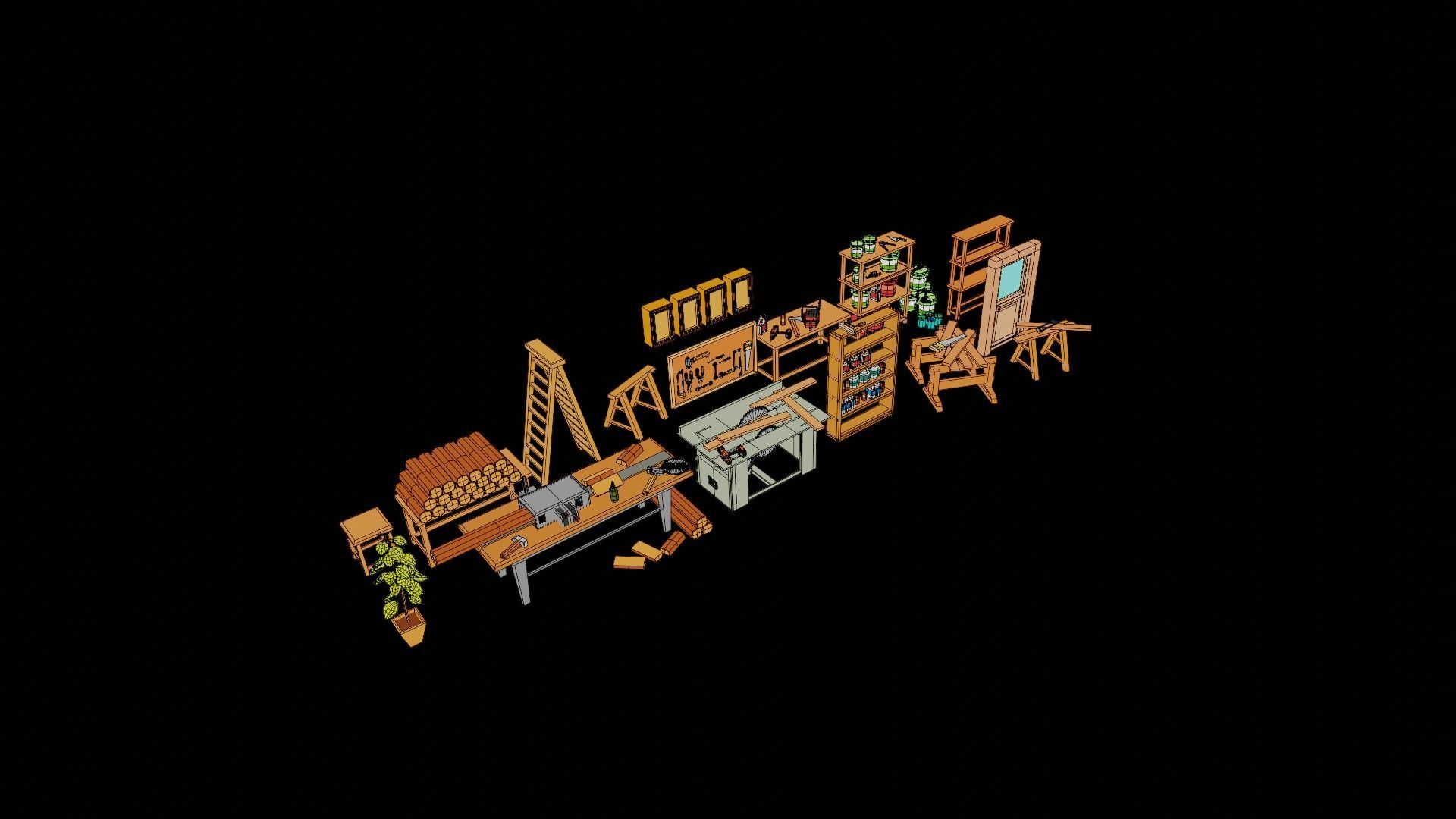 LowPoly WorkShop Tools Low-poly 3D model_2