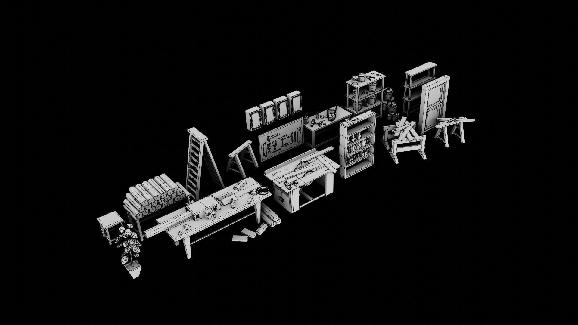 LowPoly WorkShop Tools Low-poly 3D model_4