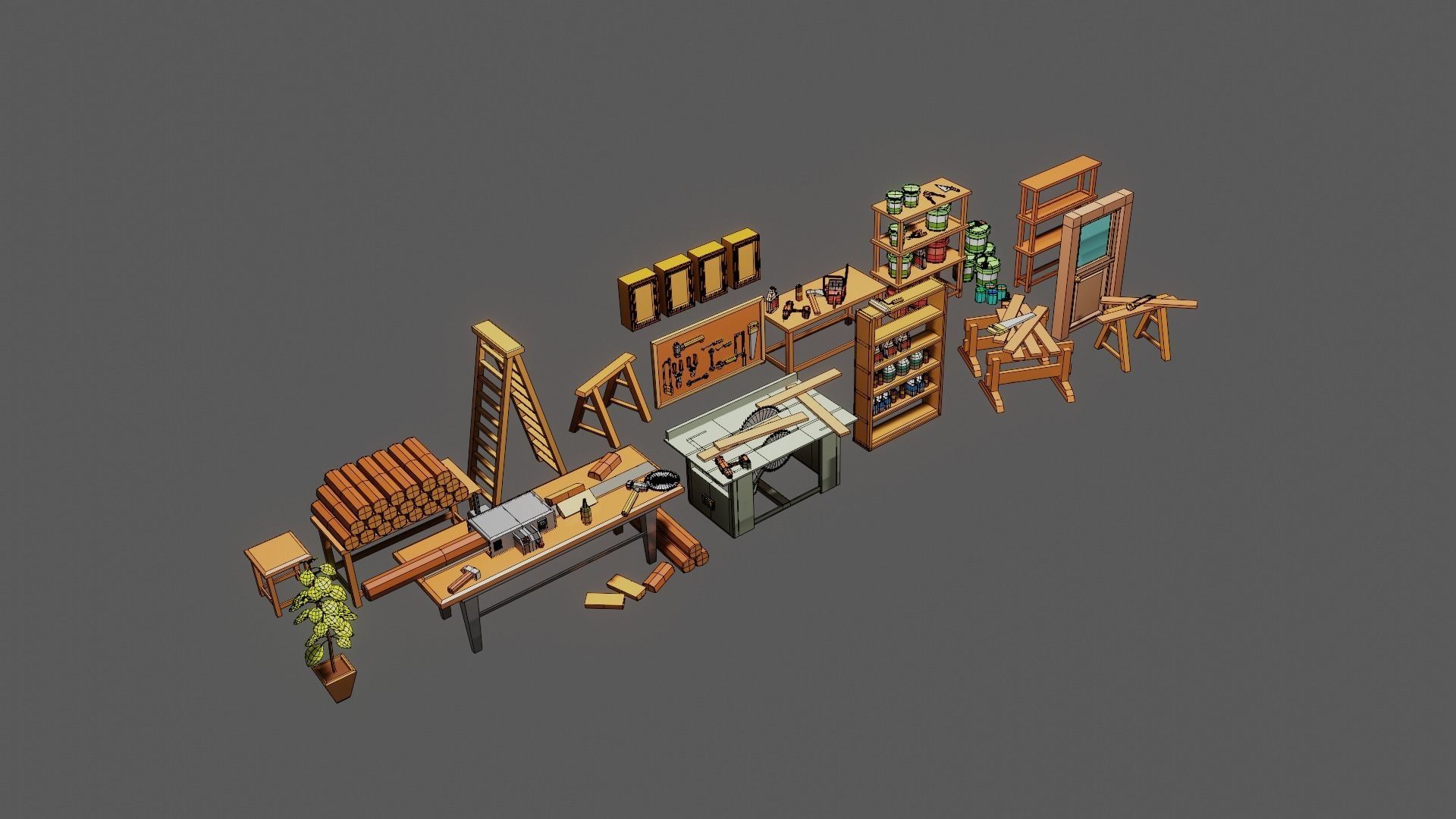 LowPoly WorkShop Tools Low-poly 3D model_1