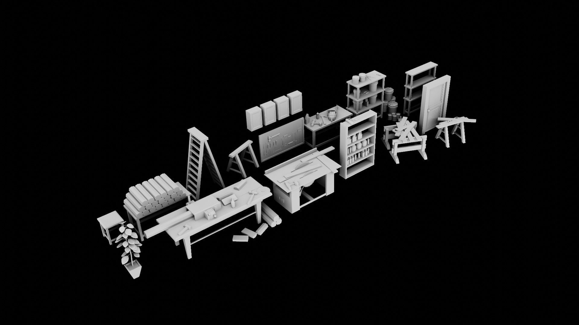 LowPoly WorkShop Tools Low-poly 3D model_3