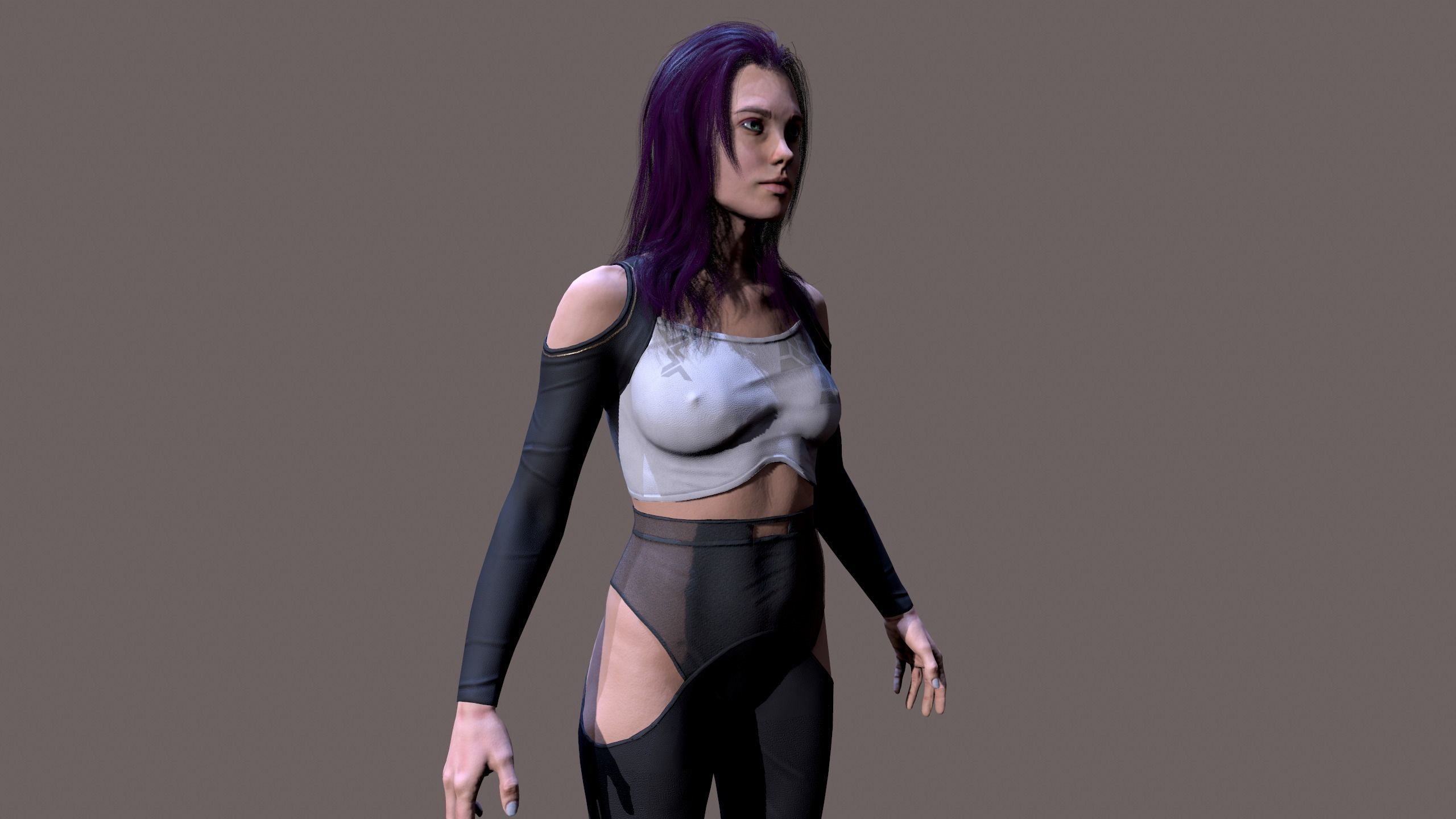Cyberpunk lady Low-poly 3D model_6