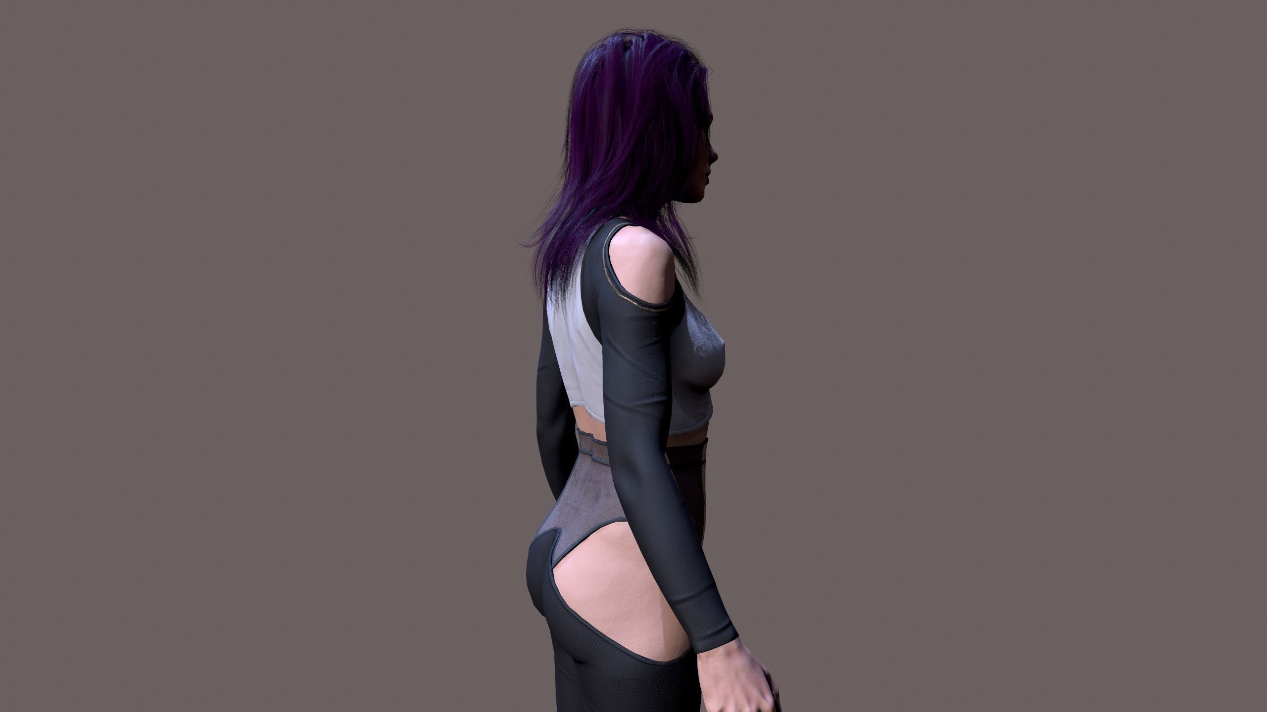 Cyberpunk lady Low-poly 3D model_8