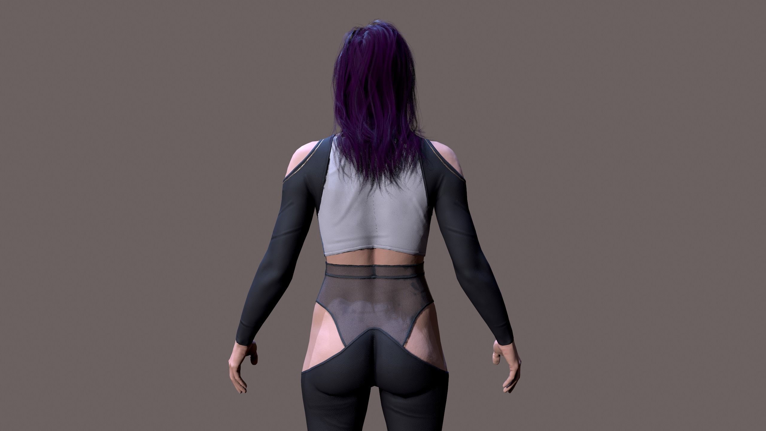 Cyberpunk lady Low-poly 3D model_10