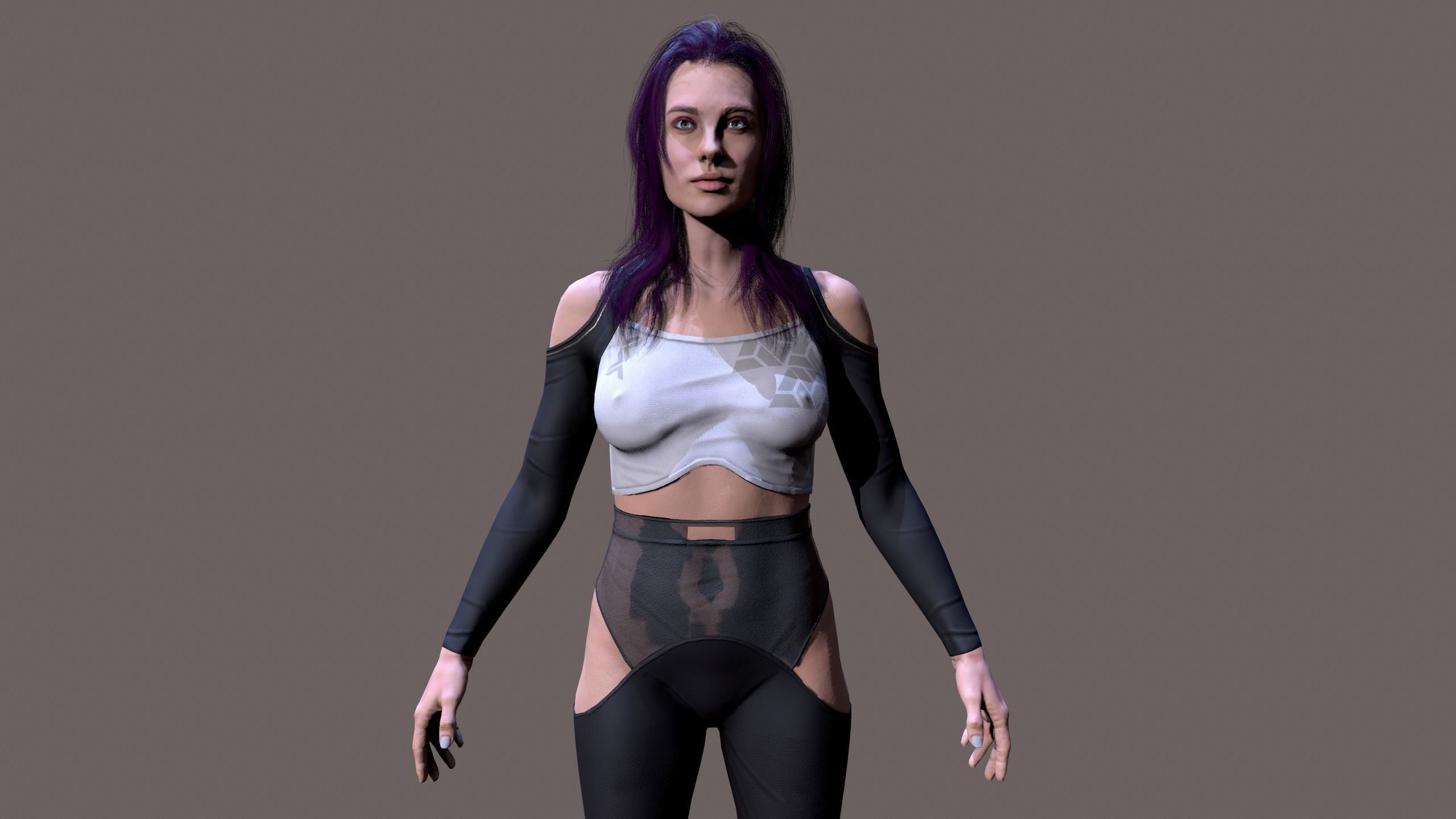Cyberpunk lady Low-poly 3D model_5