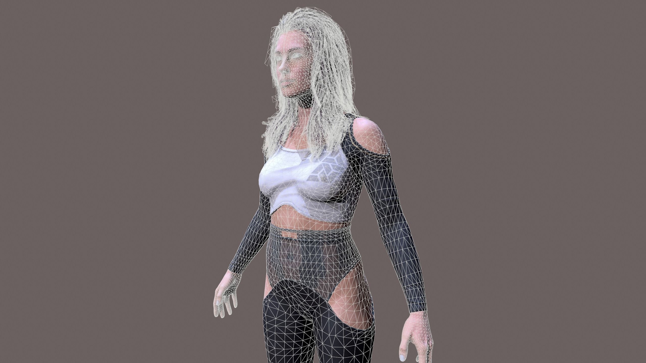 Cyberpunk lady Low-poly 3D model_24