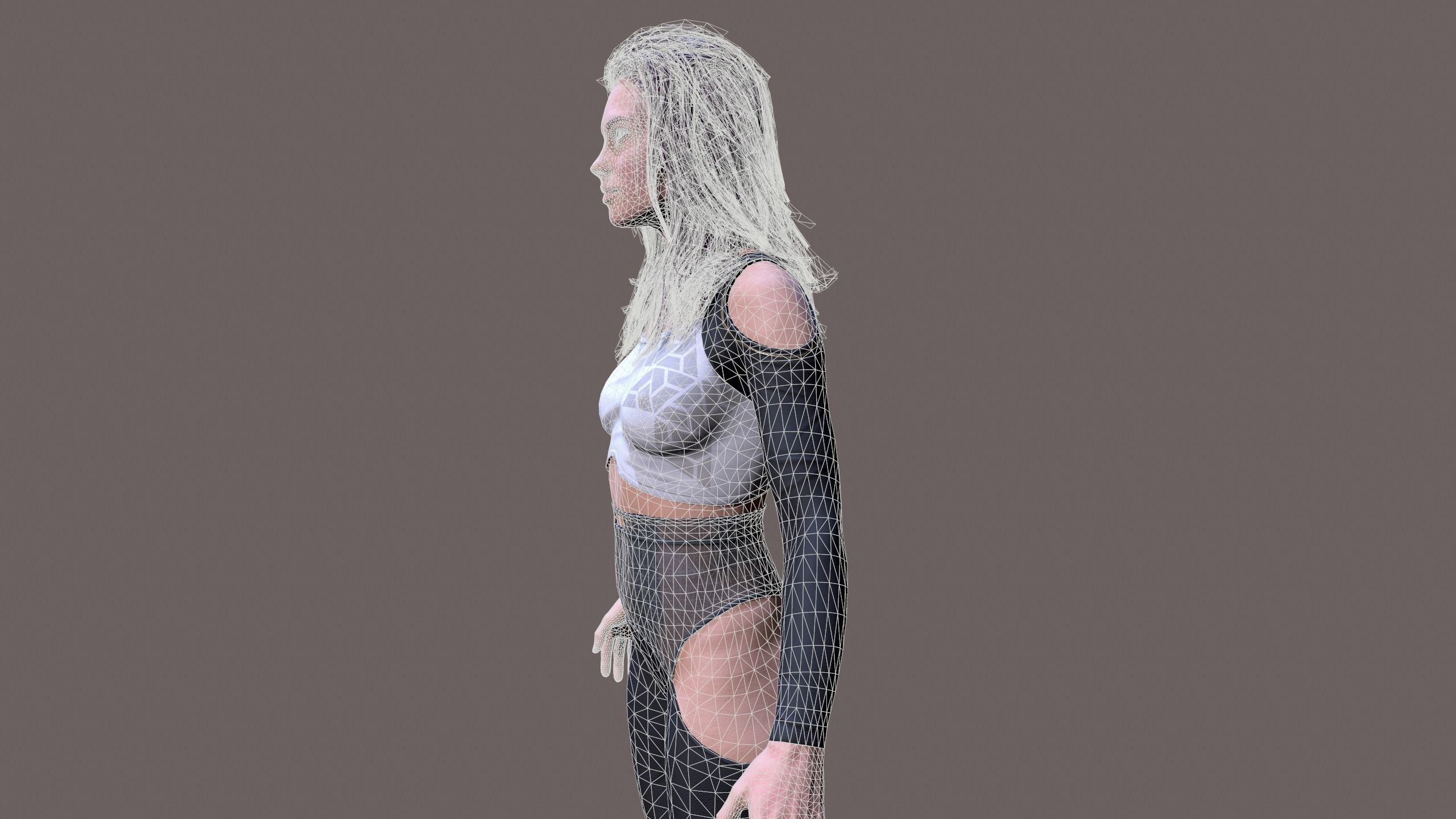 Cyberpunk lady Low-poly 3D model_23