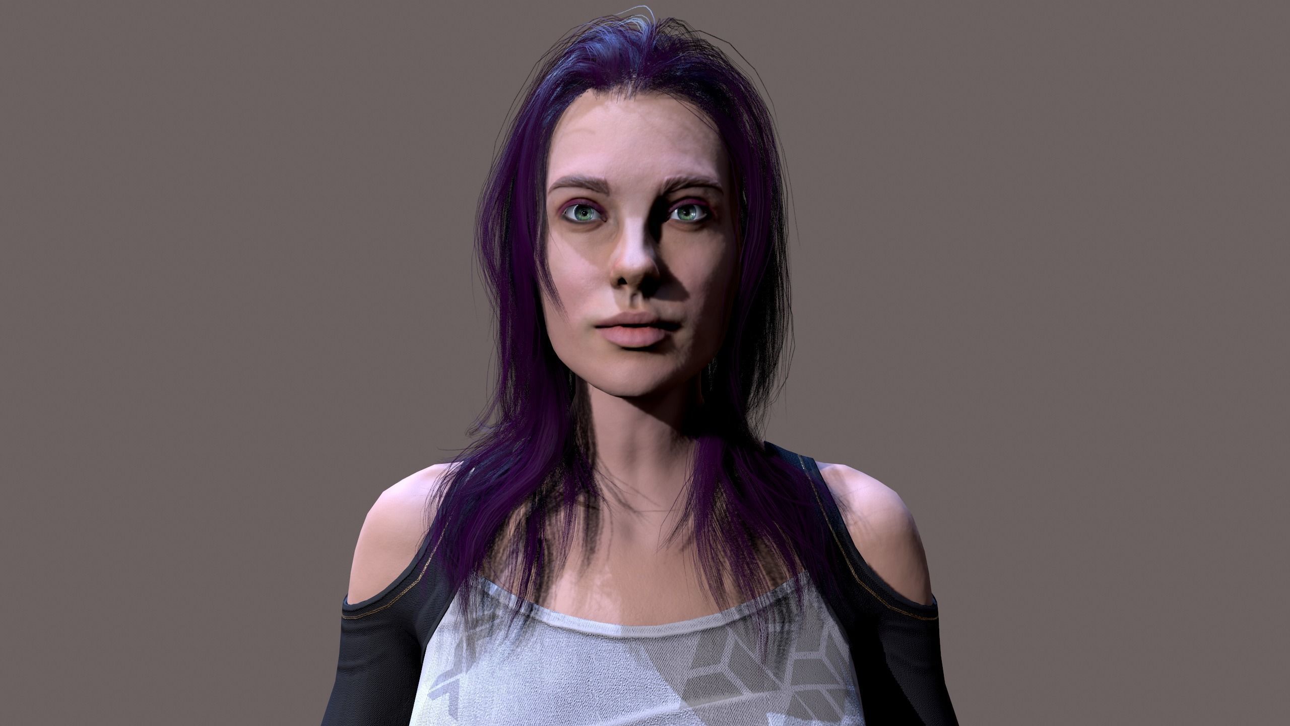 Cyberpunk lady Low-poly 3D model_3