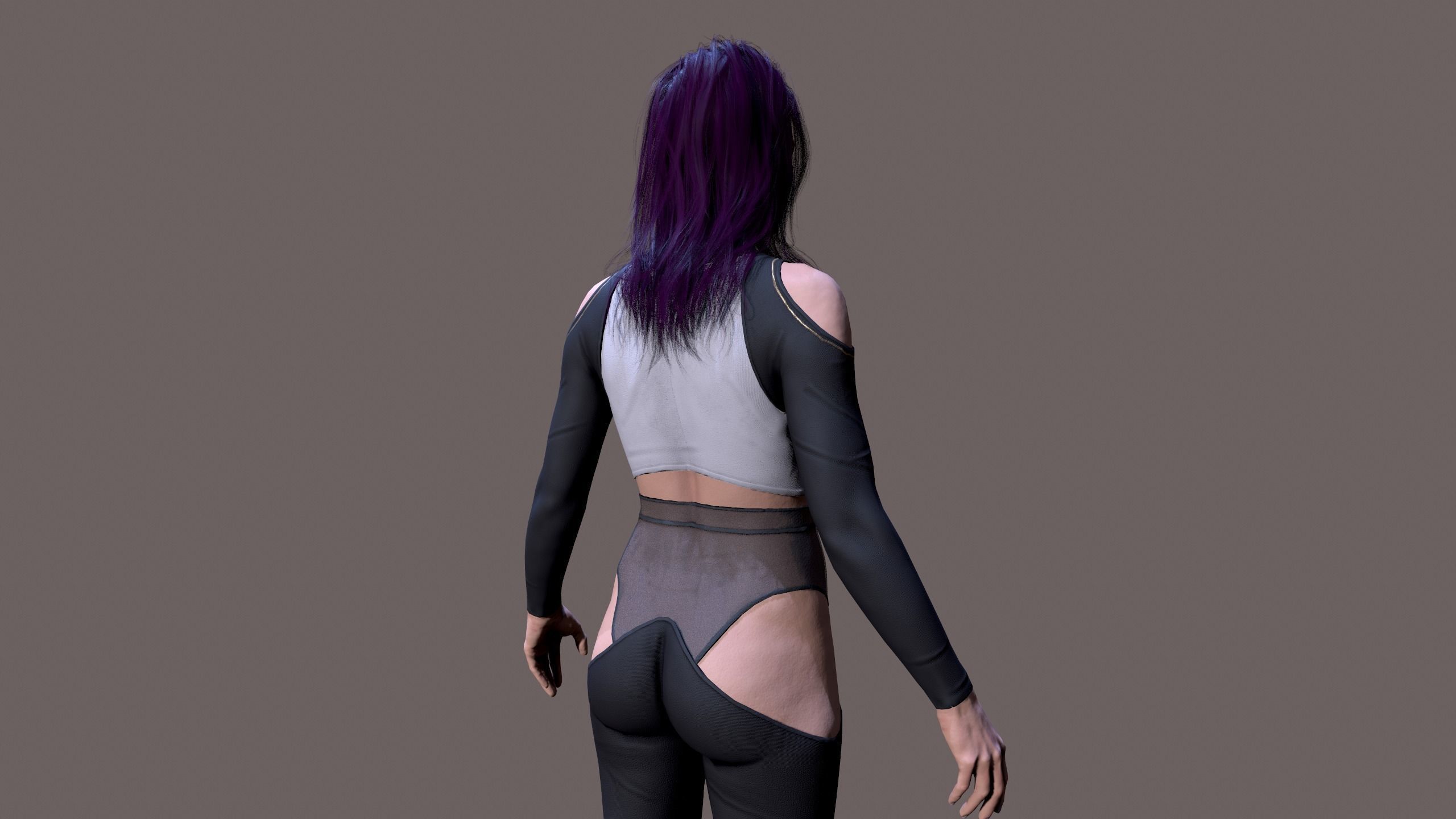 Cyberpunk lady Low-poly 3D model_9