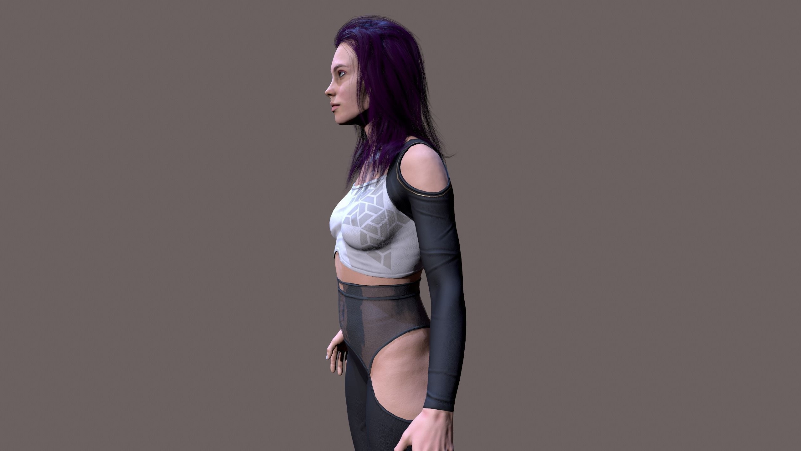 Cyberpunk lady Low-poly 3D model_13