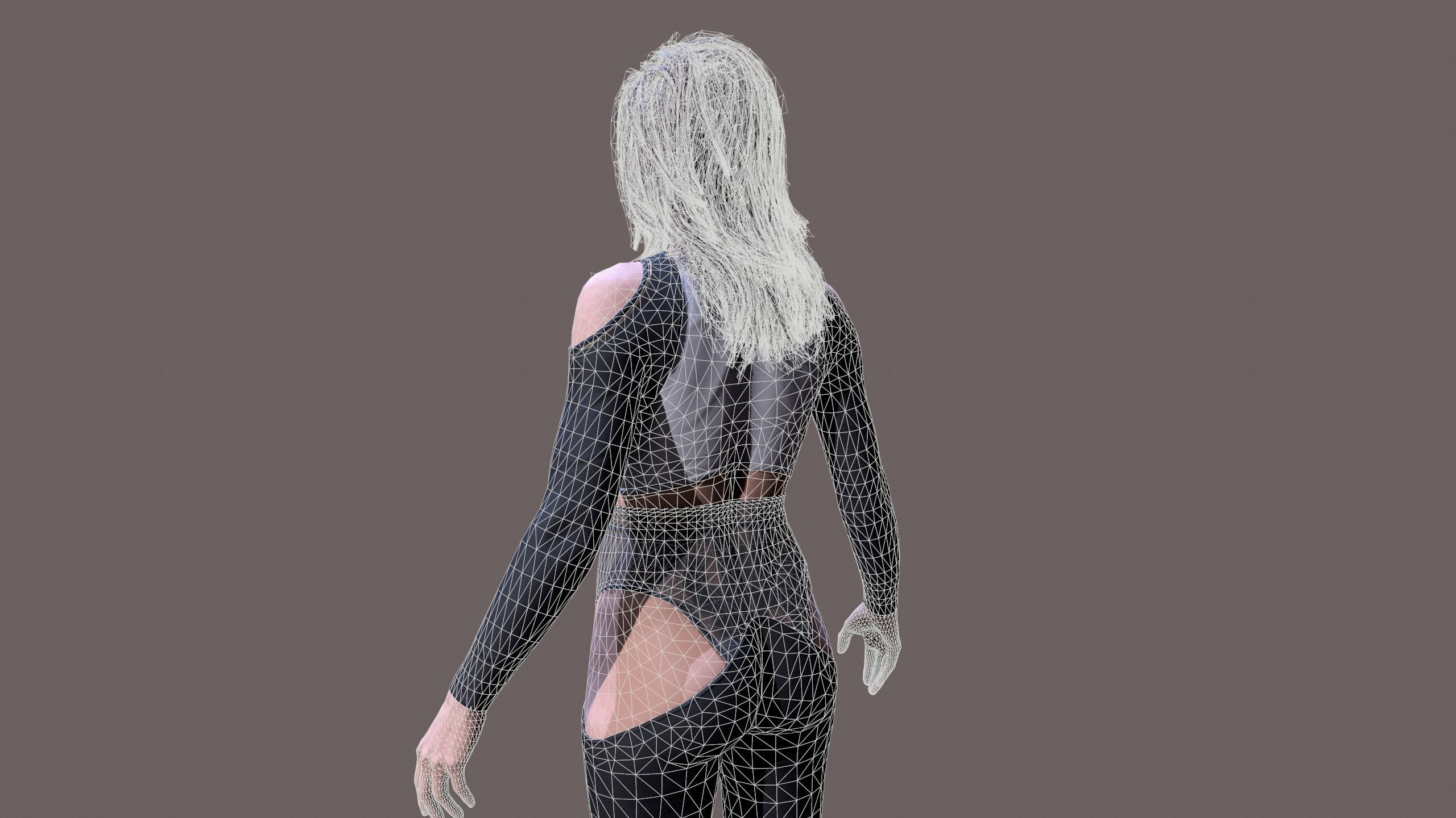 Cyberpunk lady Low-poly 3D model_21