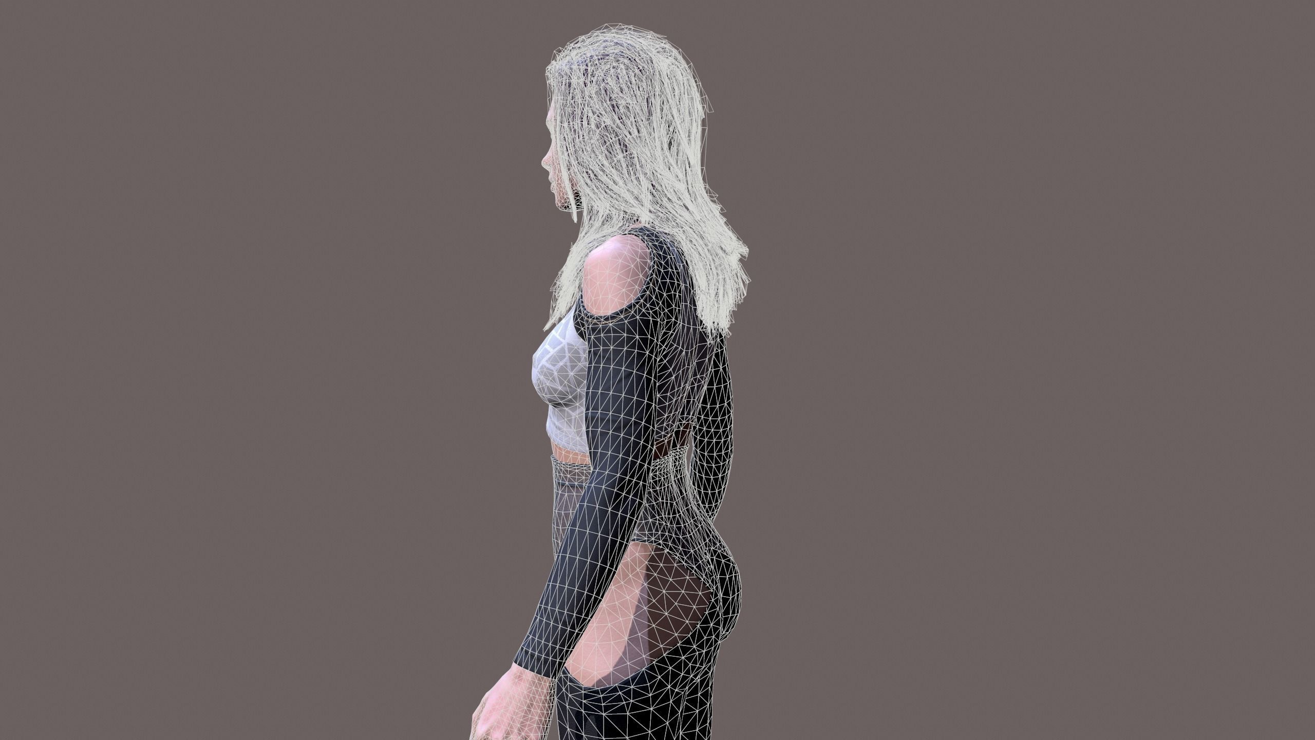 Cyberpunk lady Low-poly 3D model_22