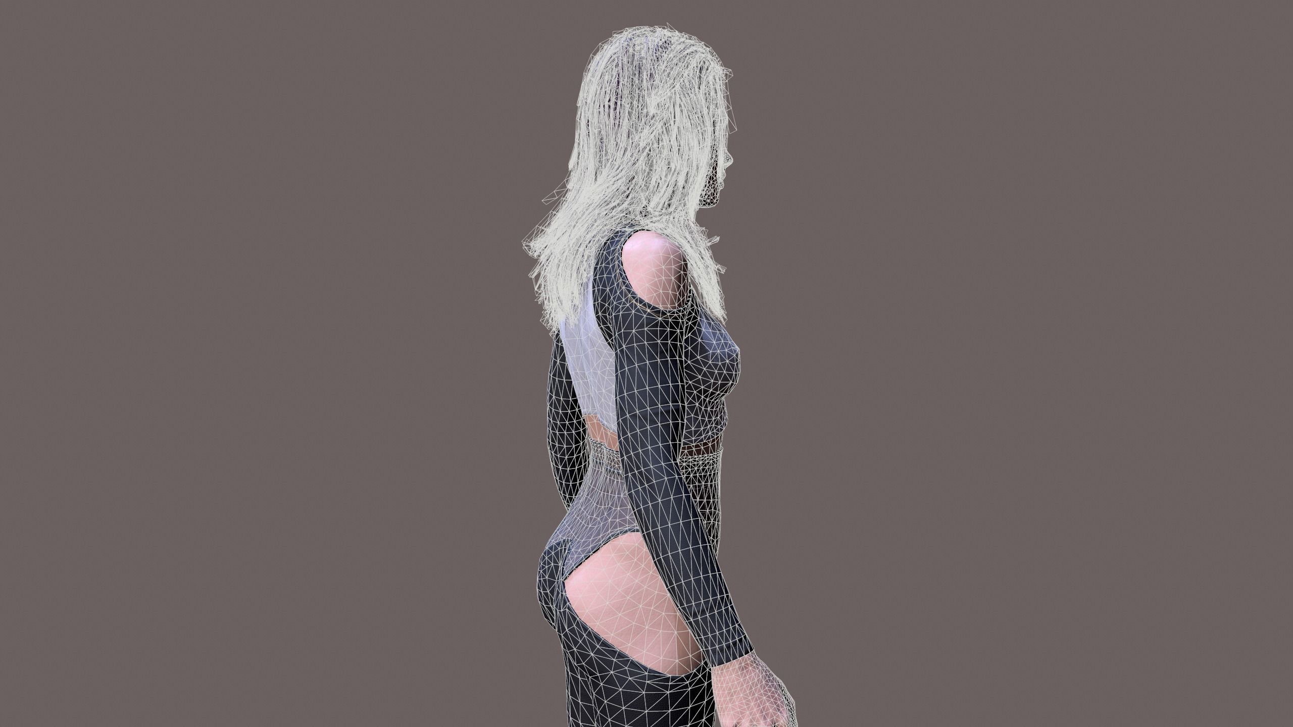 Cyberpunk lady Low-poly 3D model_18