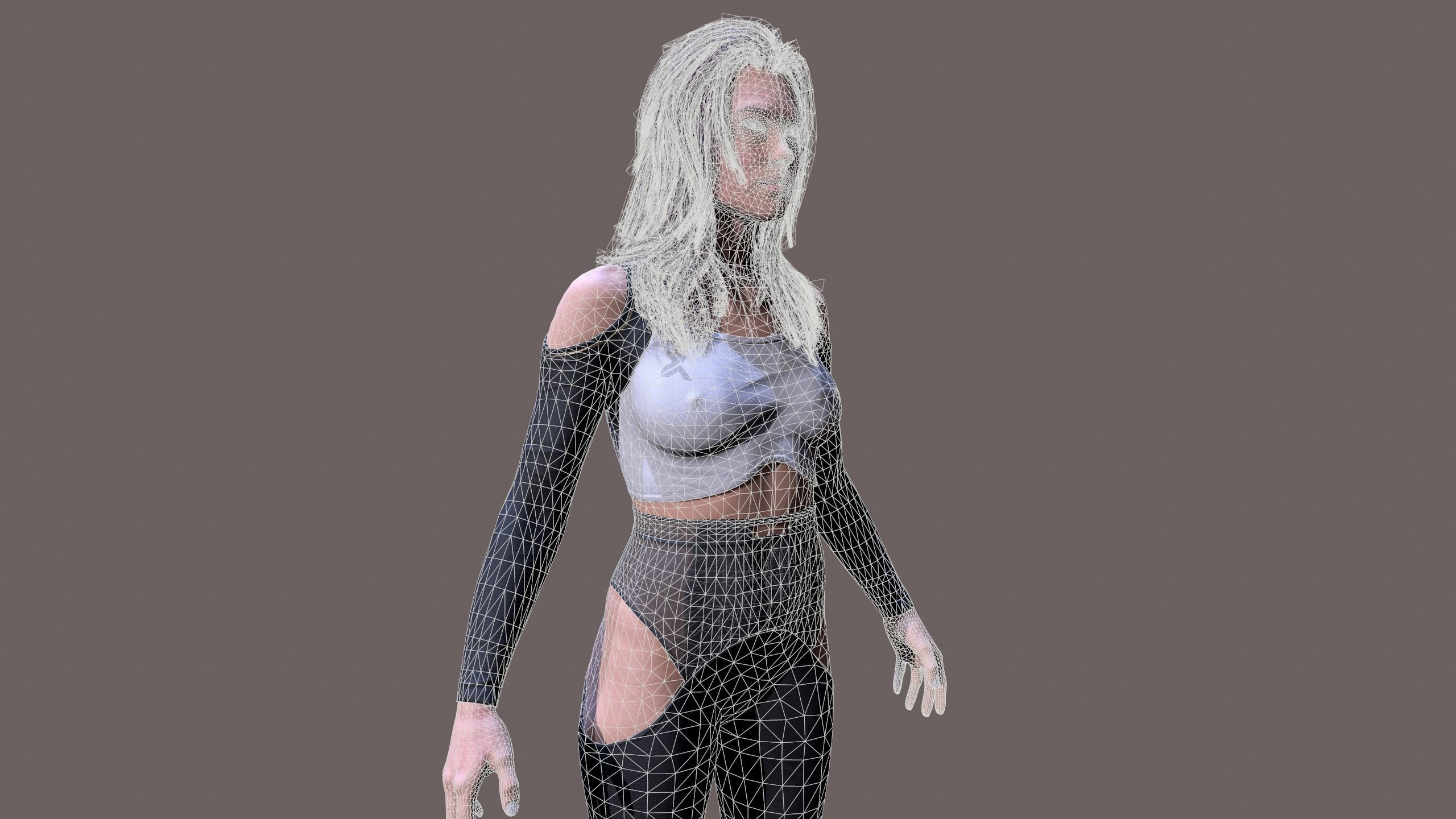 Cyberpunk lady Low-poly 3D model_16