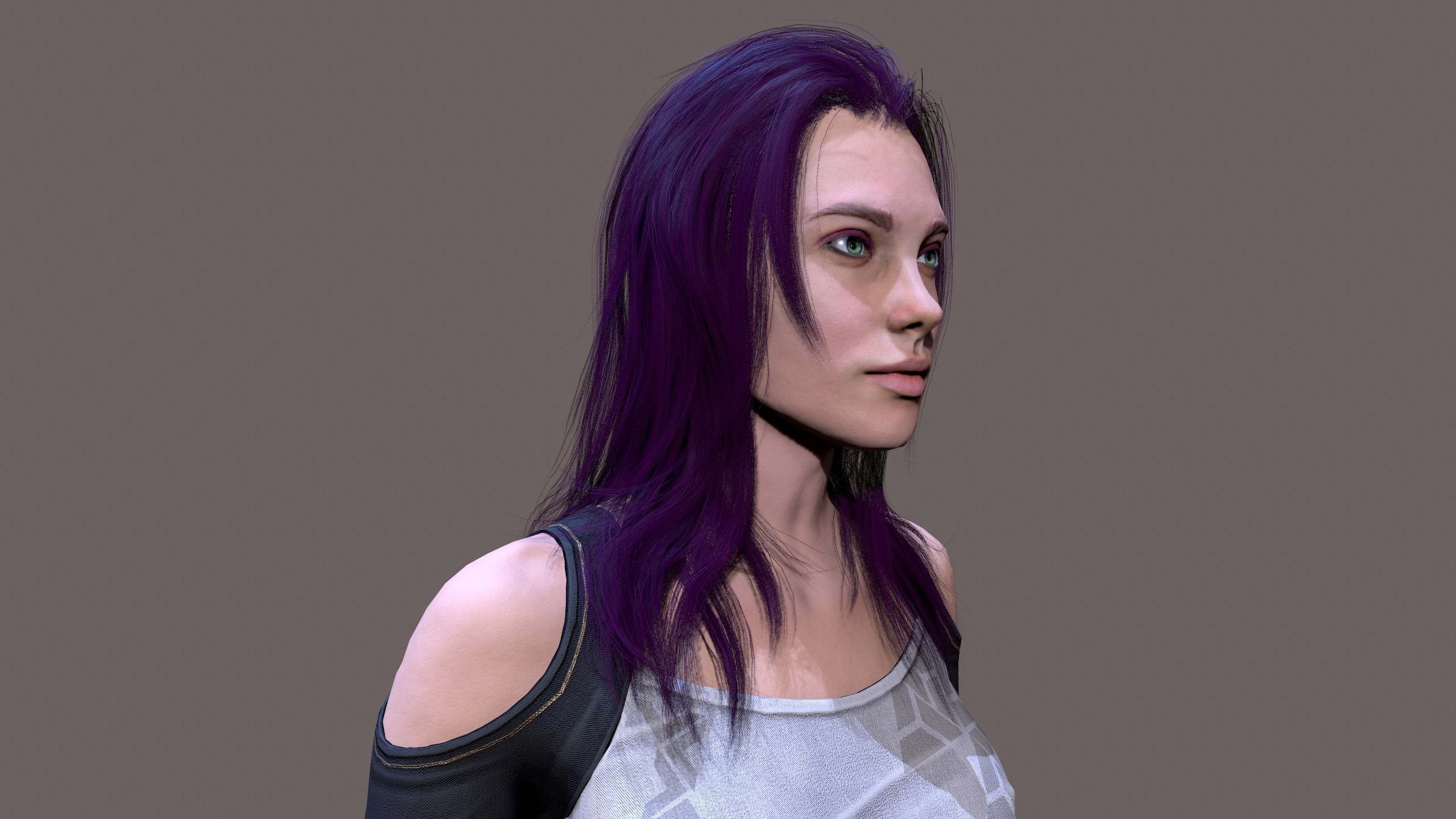 Cyberpunk lady Low-poly 3D model_4
