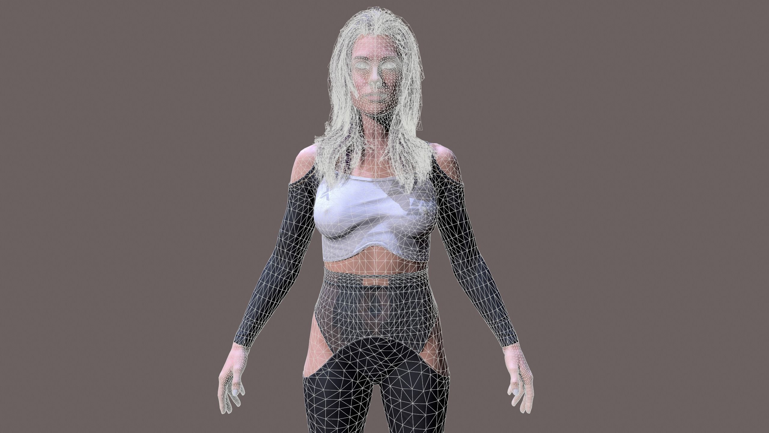Cyberpunk lady Low-poly 3D model_15