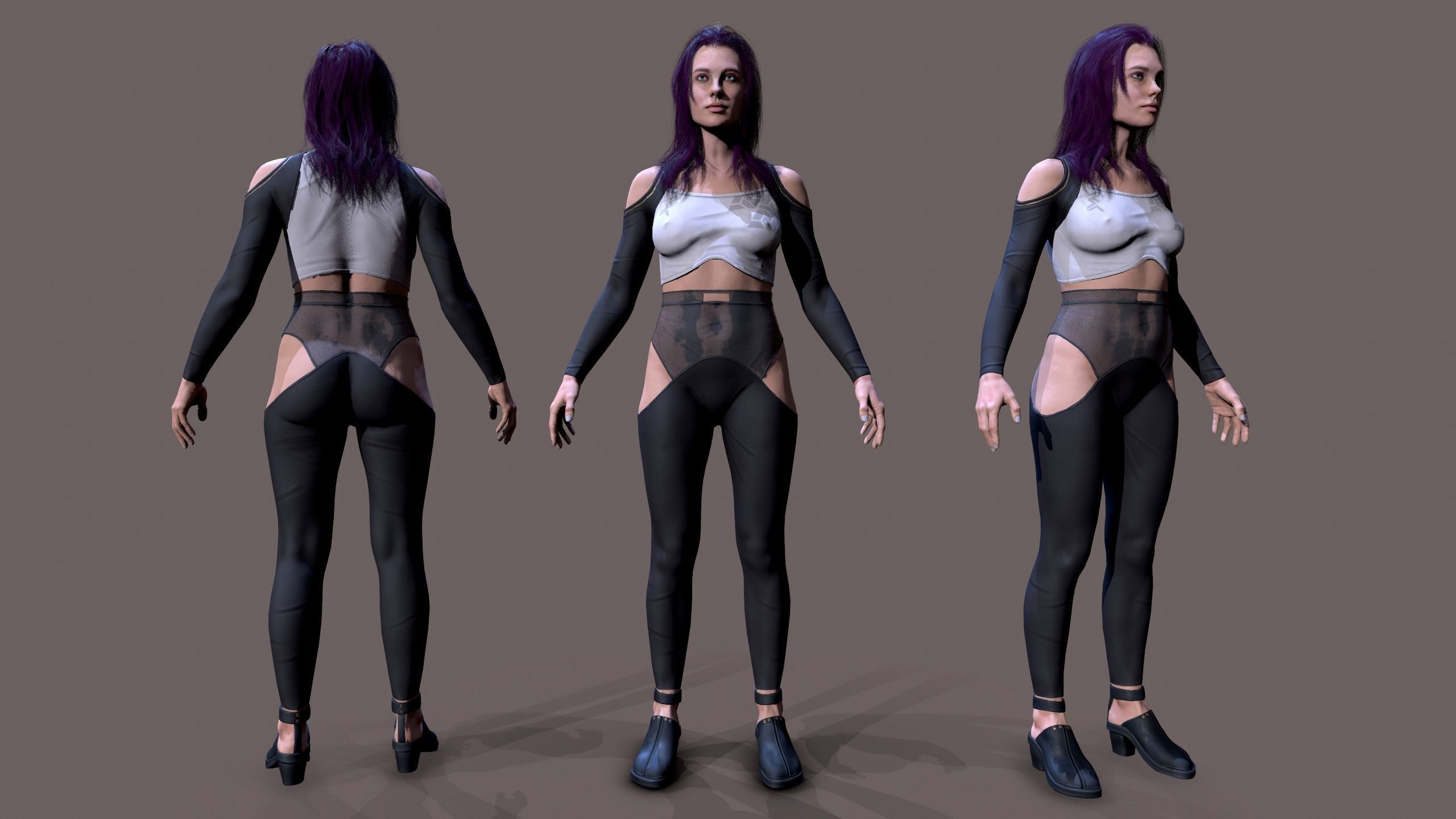 Cyberpunk lady Low-poly 3D model_2