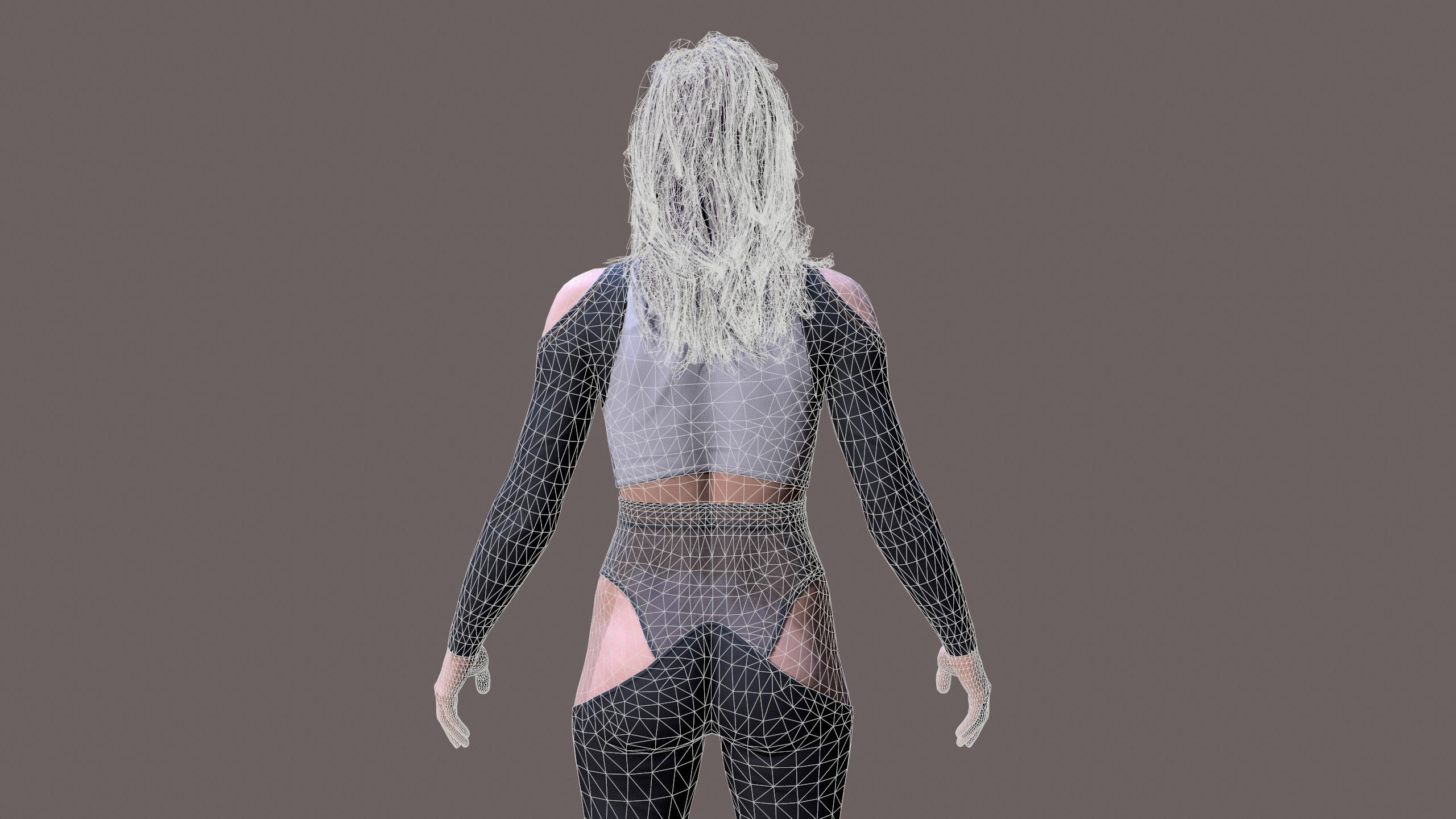 Cyberpunk lady Low-poly 3D model_20
