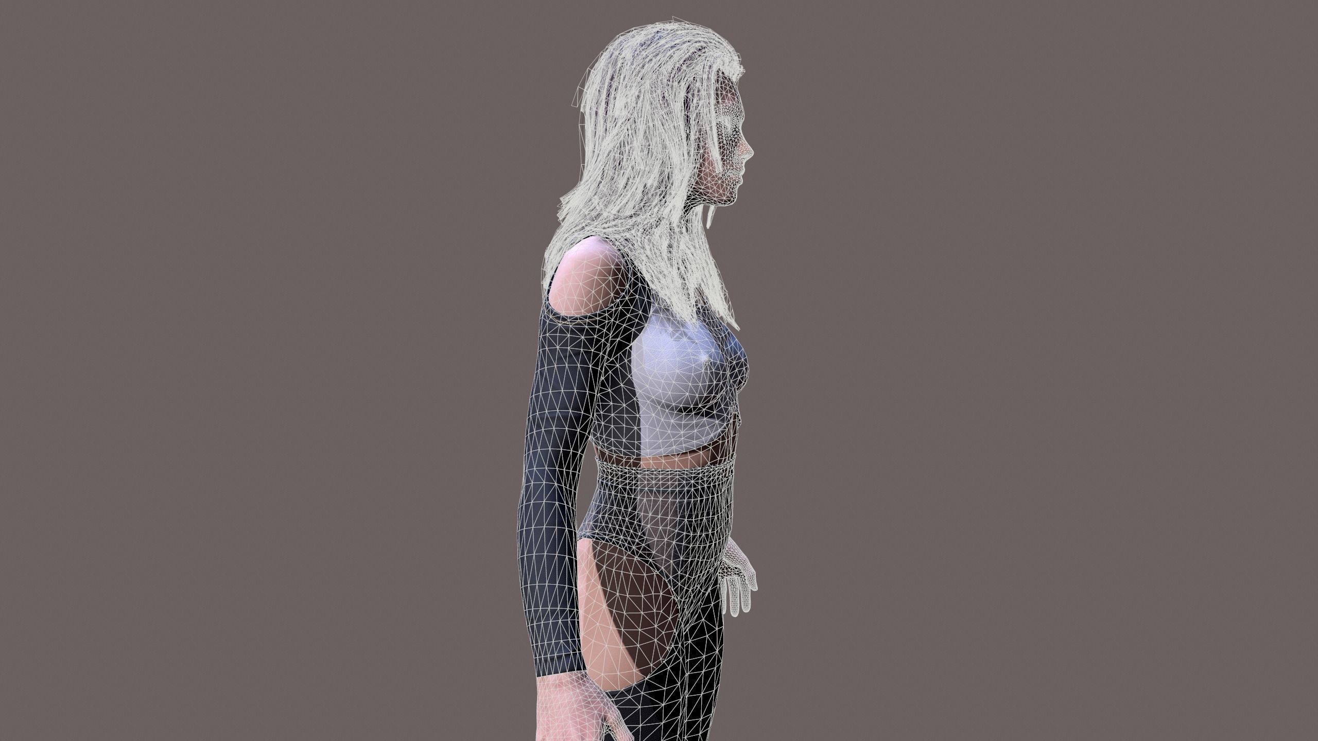Cyberpunk lady Low-poly 3D model_17