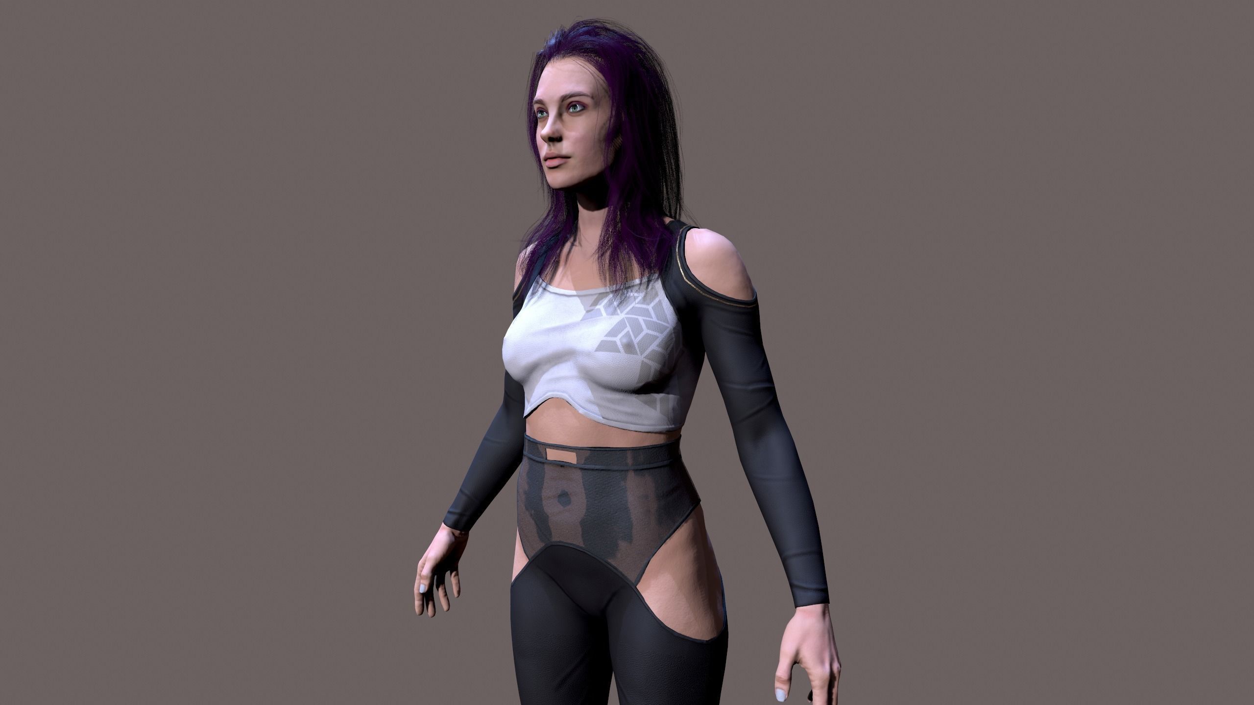 Cyberpunk lady Low-poly 3D model_14
