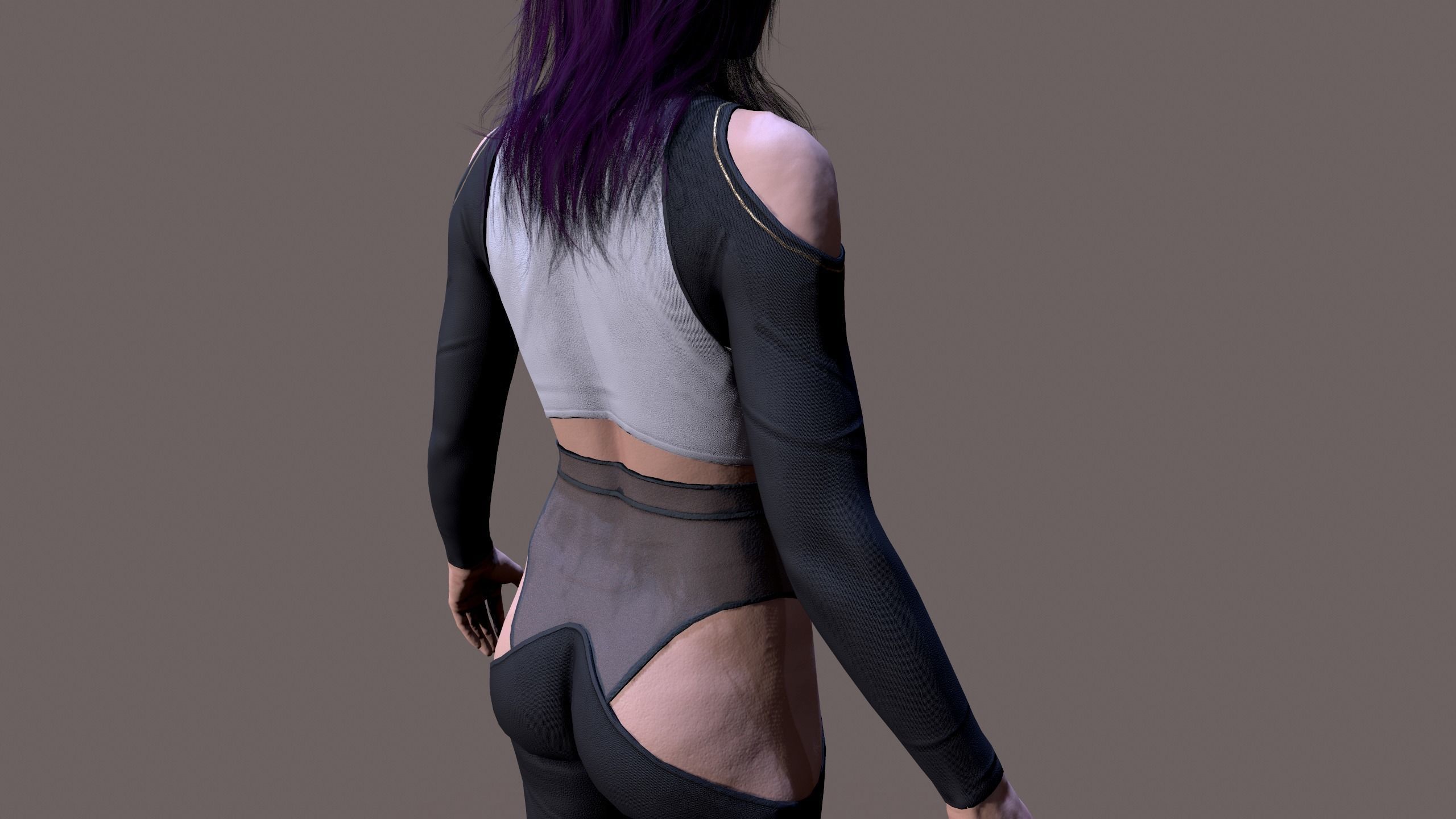 Cyberpunk lady Low-poly 3D model_28
