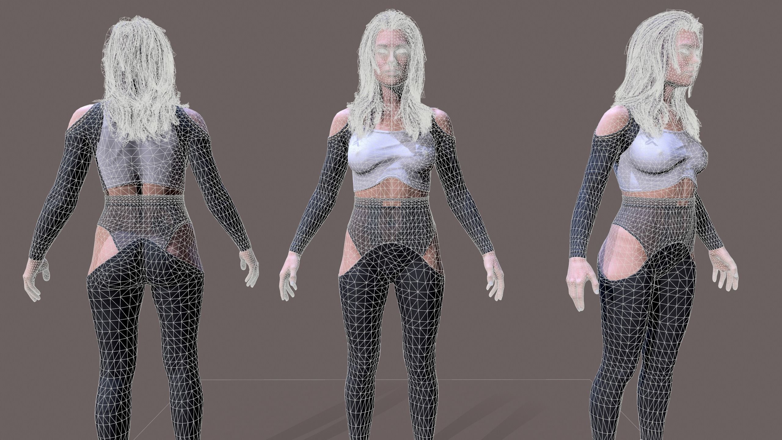 Cyberpunk lady Low-poly 3D model_1