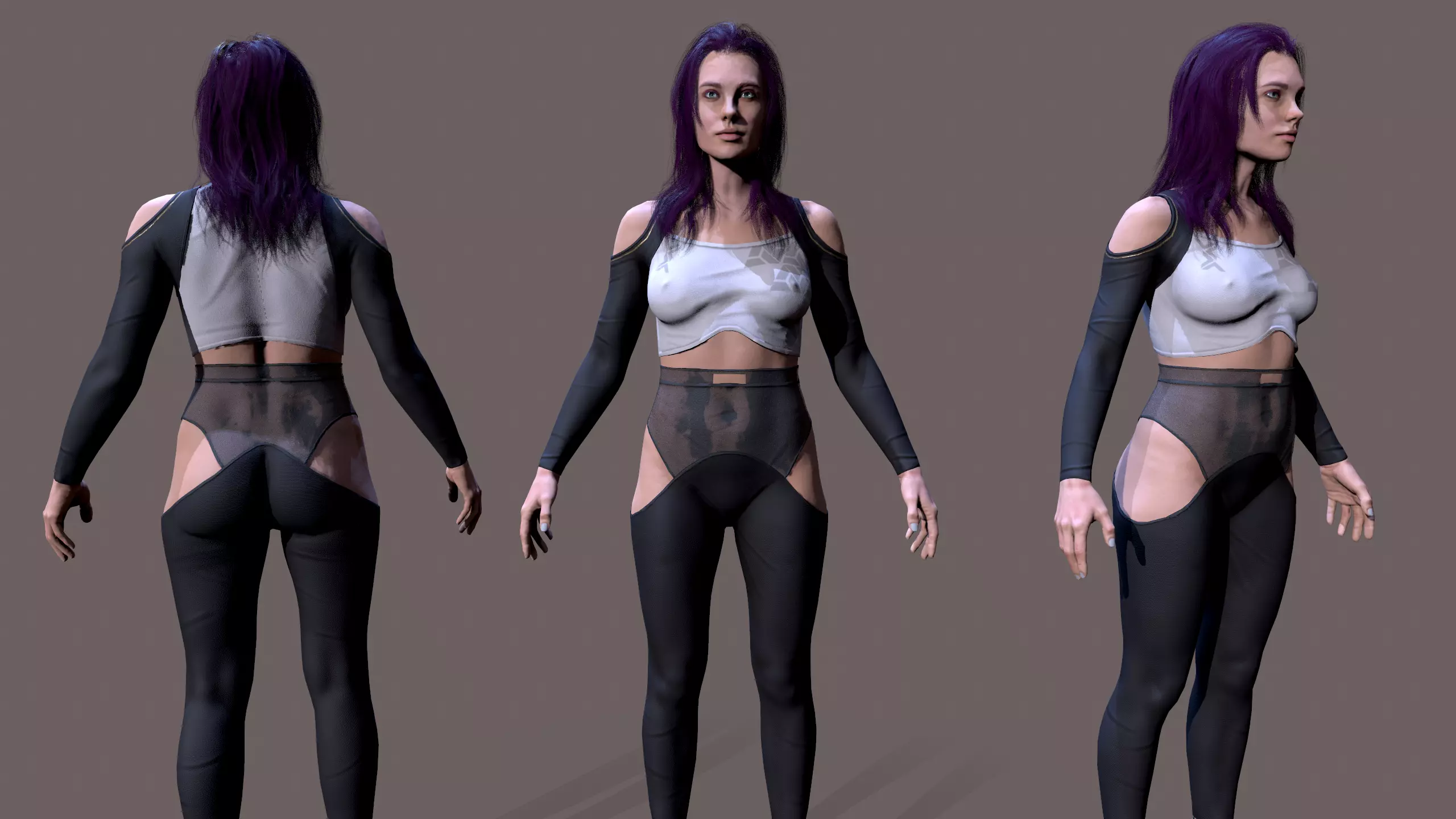 Cyberpunk lady Low-poly 3D model_0